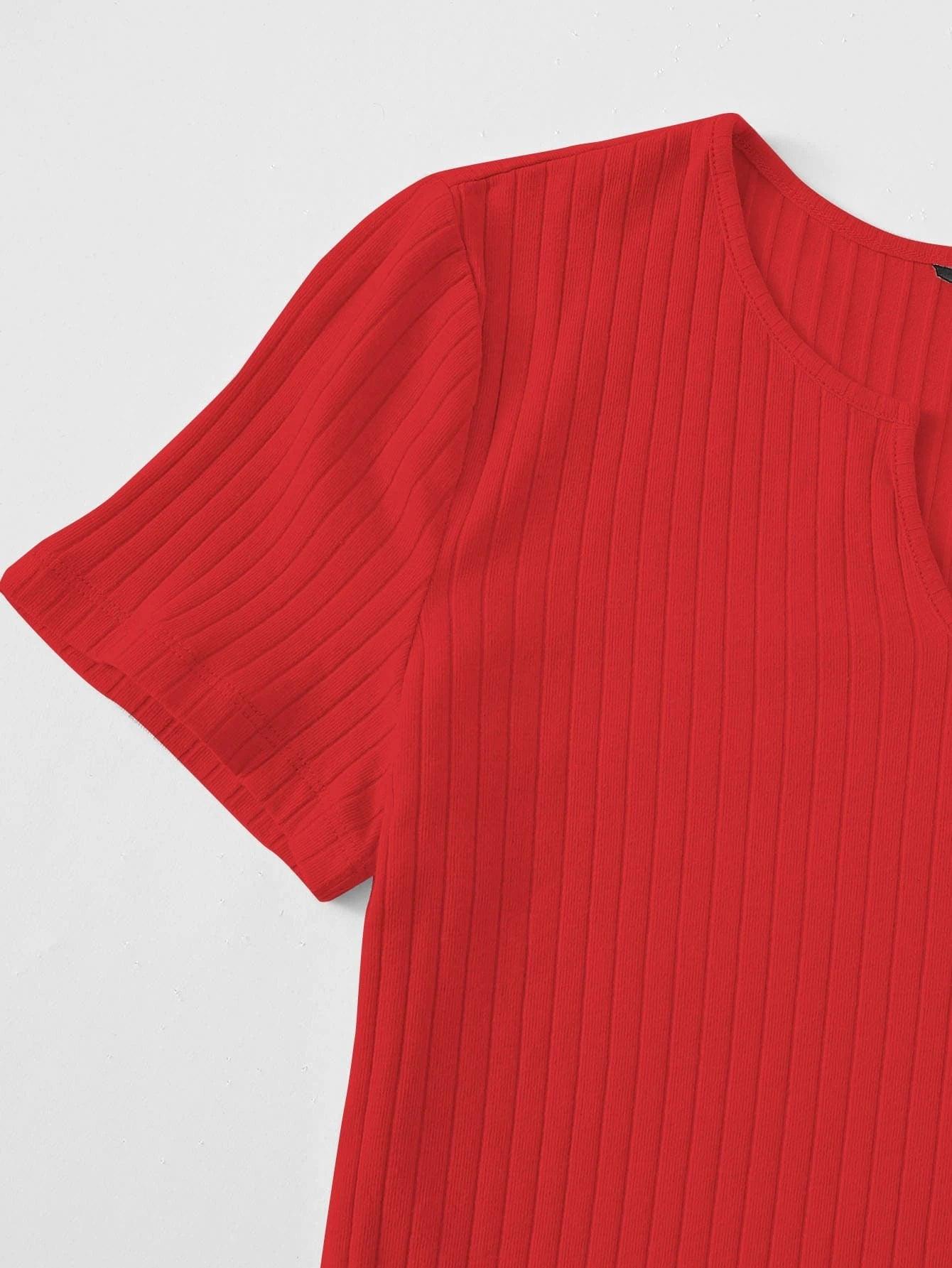 Notched Neck Rib-knit Bodysuit-Comfy Jumpsuits