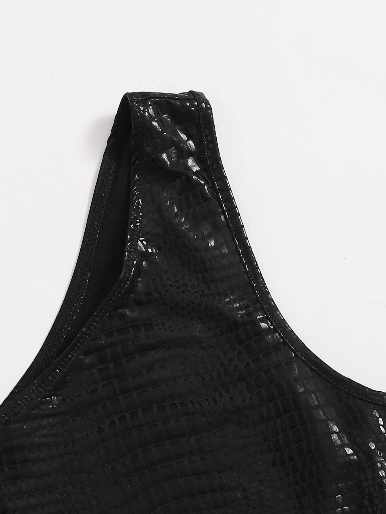 One Shoulder Crocodile Embossed Bodysuit-Comfy Jumpsuits