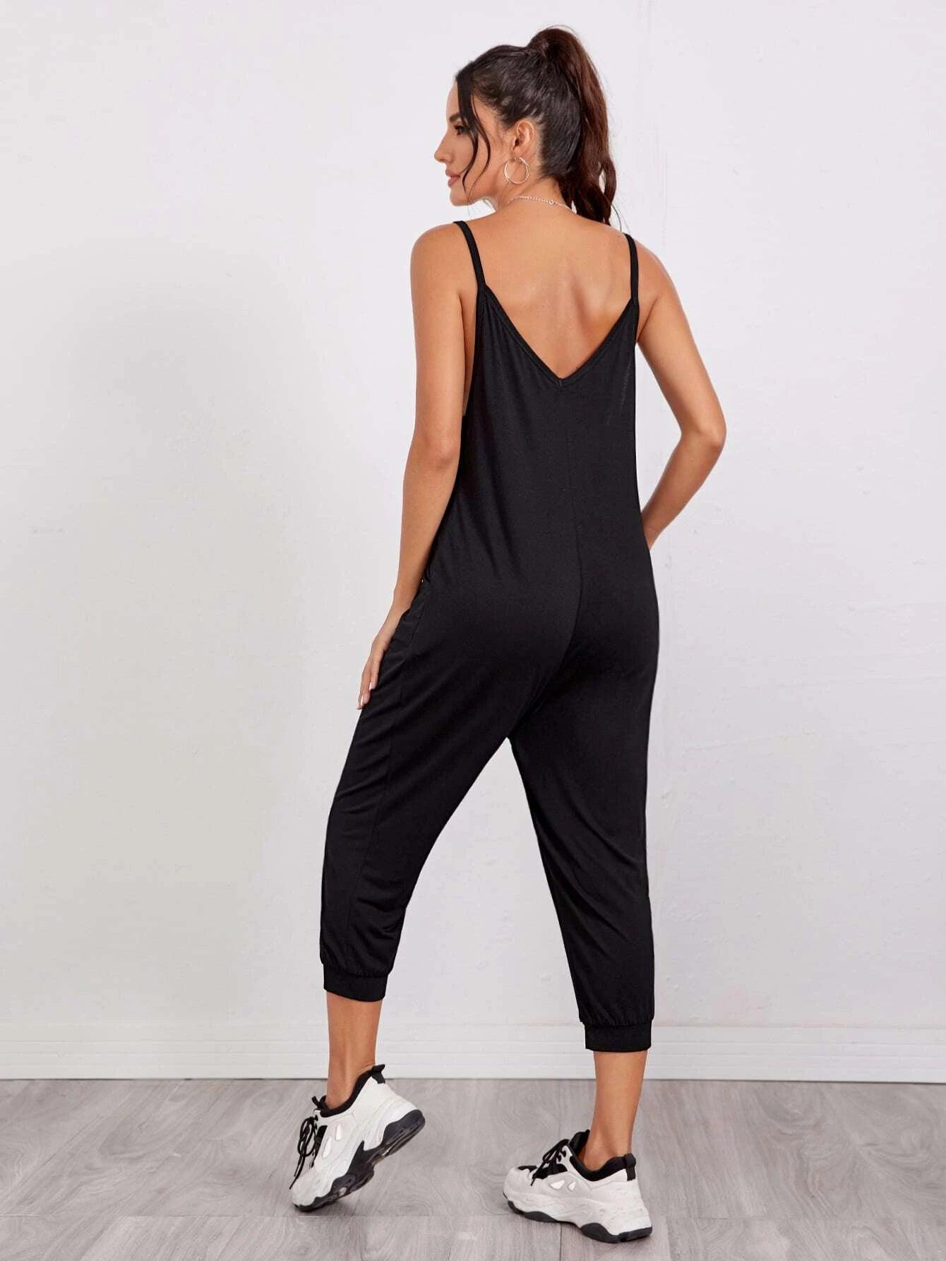 V-Neck Cami Jogger Jumpsuit-Comfy Jumpsuits