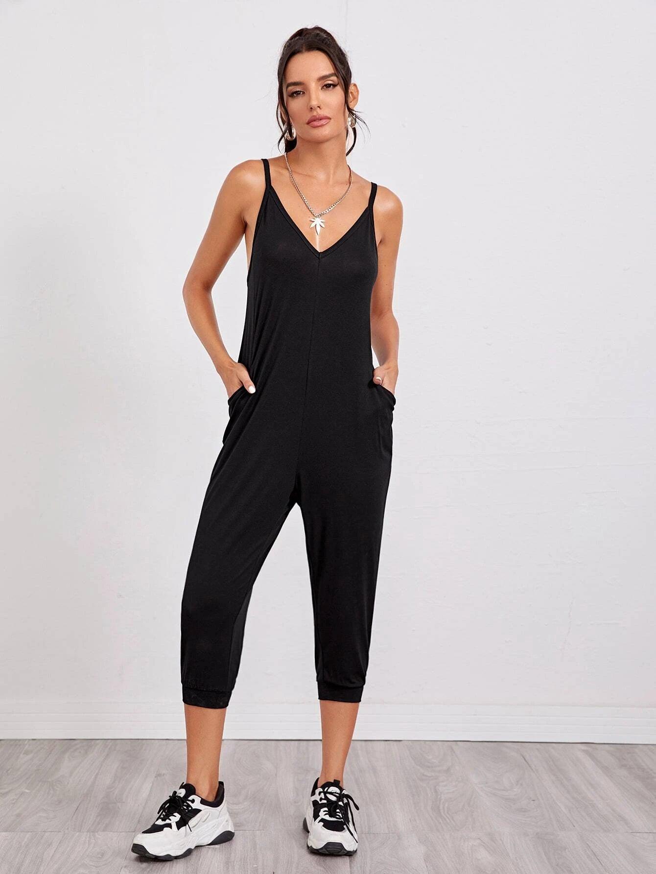 V-Neck Cami Jogger Jumpsuit-Comfy Jumpsuits
