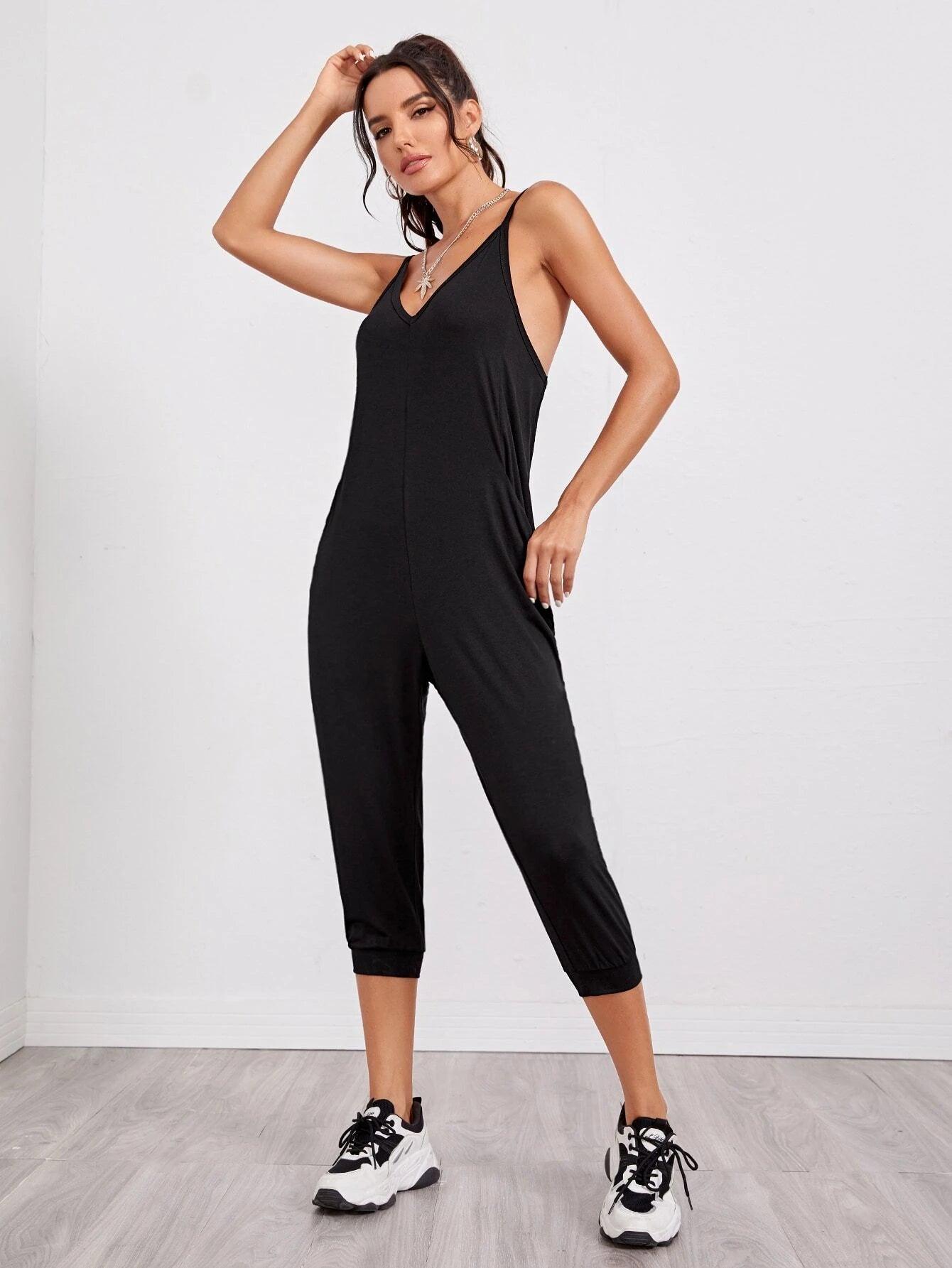 V-Neck Cami Jogger Jumpsuit-Comfy Jumpsuits