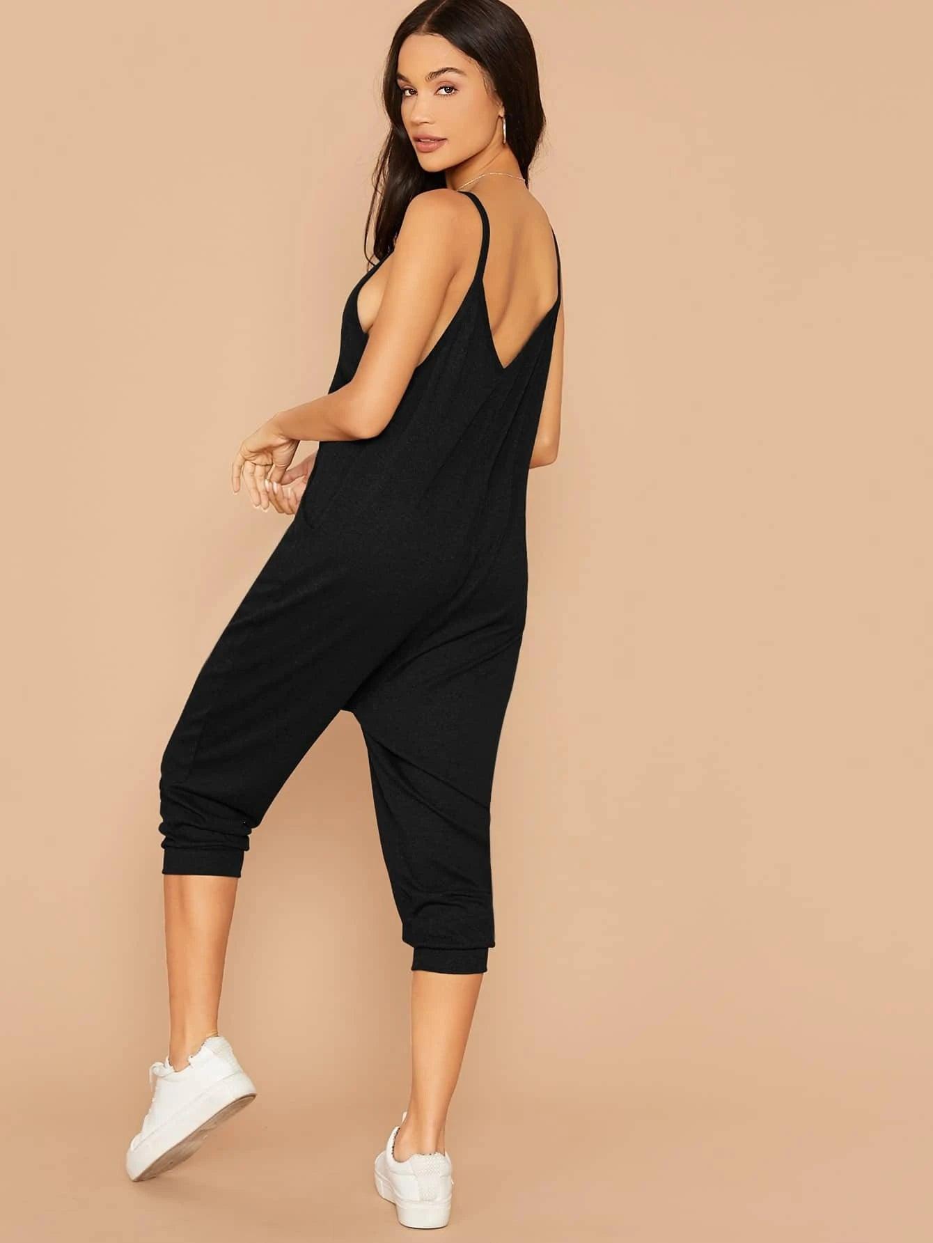 V Neck Hidden Pocket Cami Jumpsuit-Comfy Jumpsuits