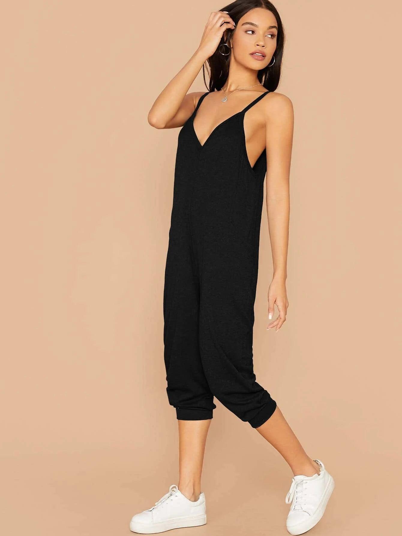 V Neck Hidden Pocket Cami Jumpsuit-Comfy Jumpsuits
