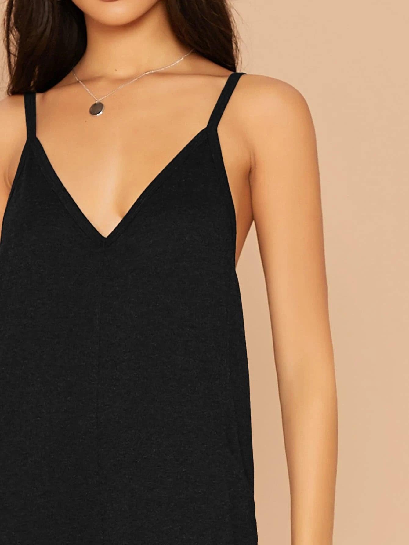 V Neck Hidden Pocket Cami Jumpsuit-Comfy Jumpsuits