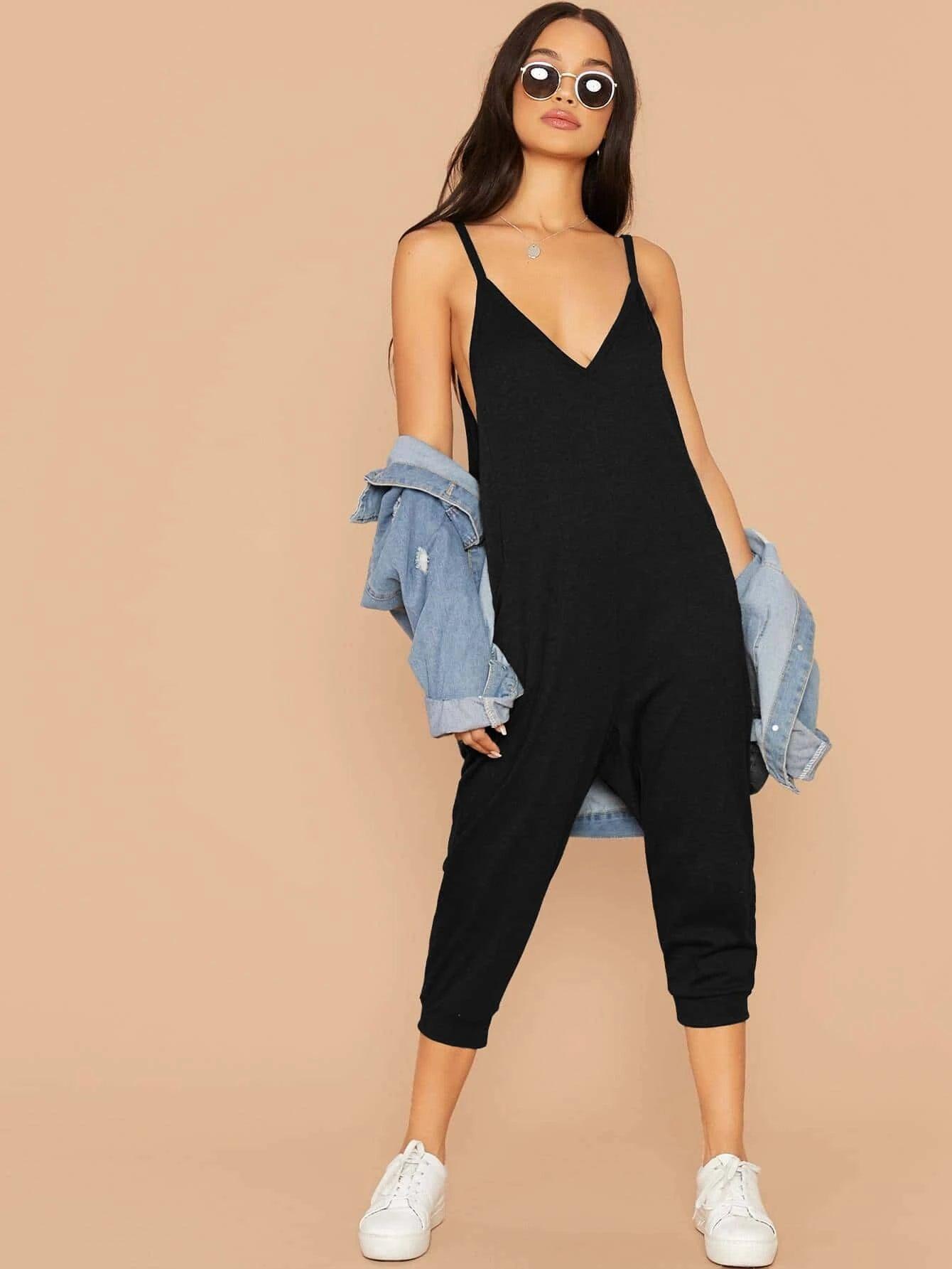 V Neck Hidden Pocket Cami Jumpsuit-Comfy Jumpsuits