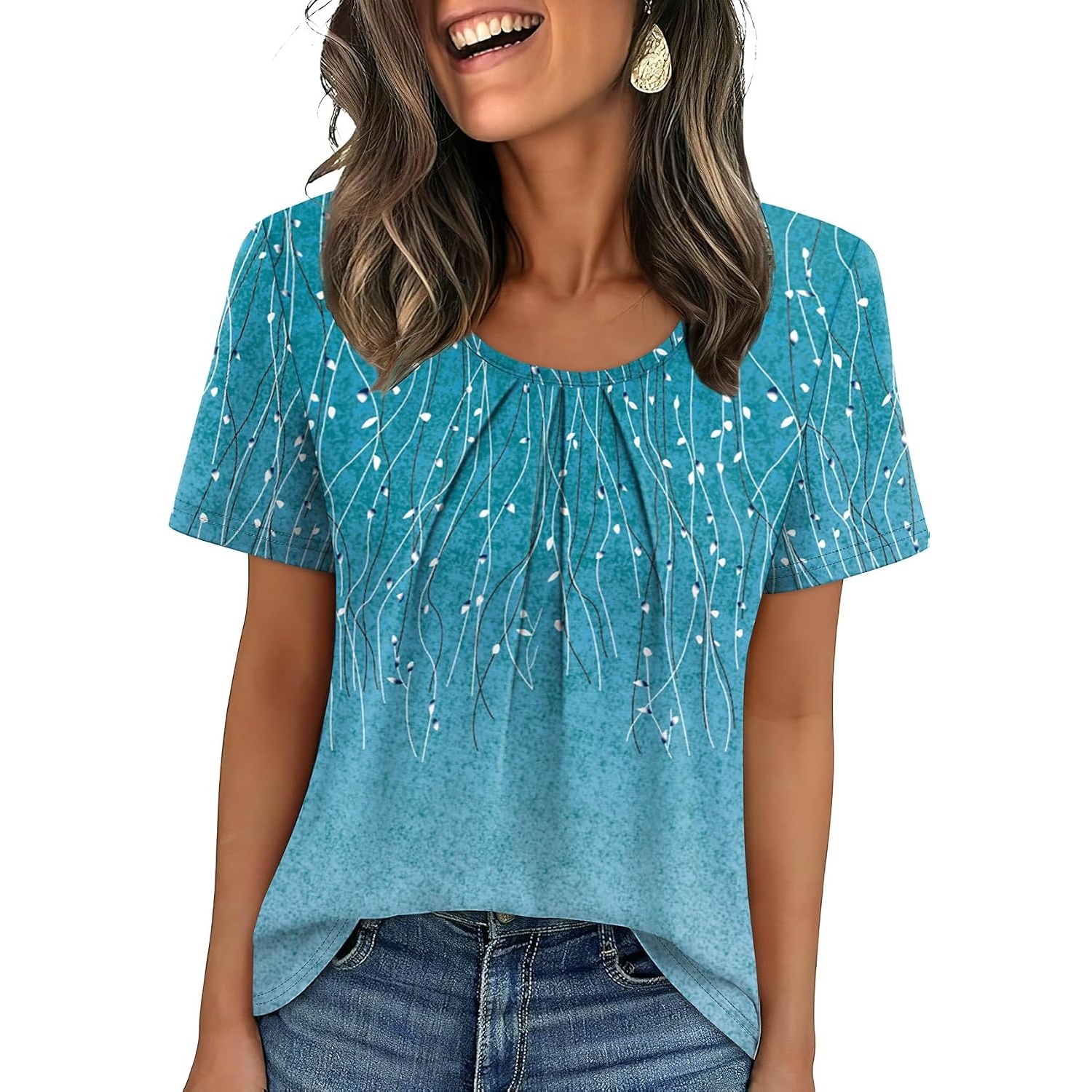 Casual Pleated Short Sleeve Shirts For Women