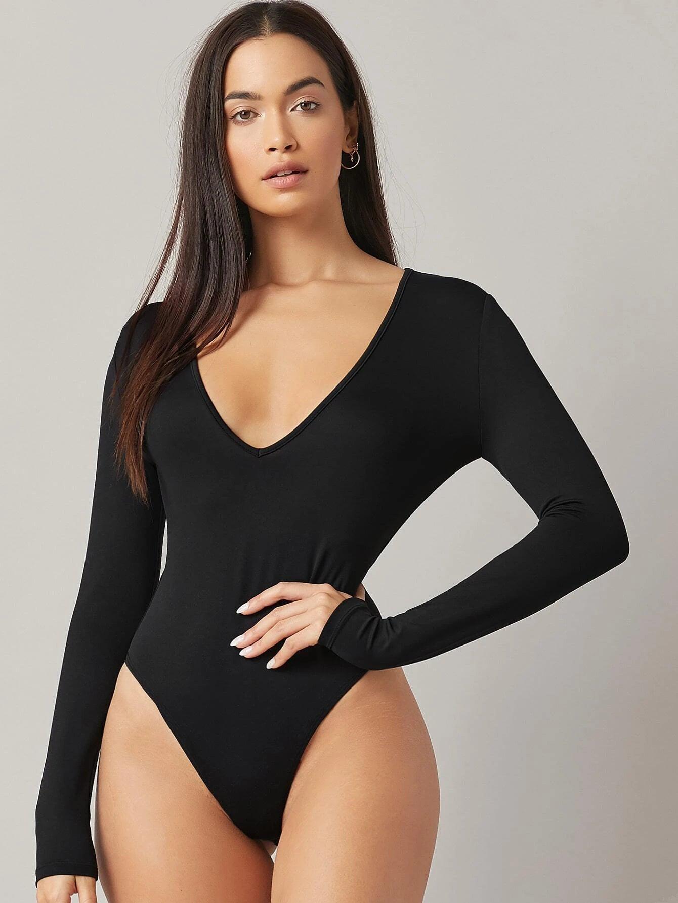 Short Sleeve Solid Fitted Bodysuit-Comfy Jumpsuits