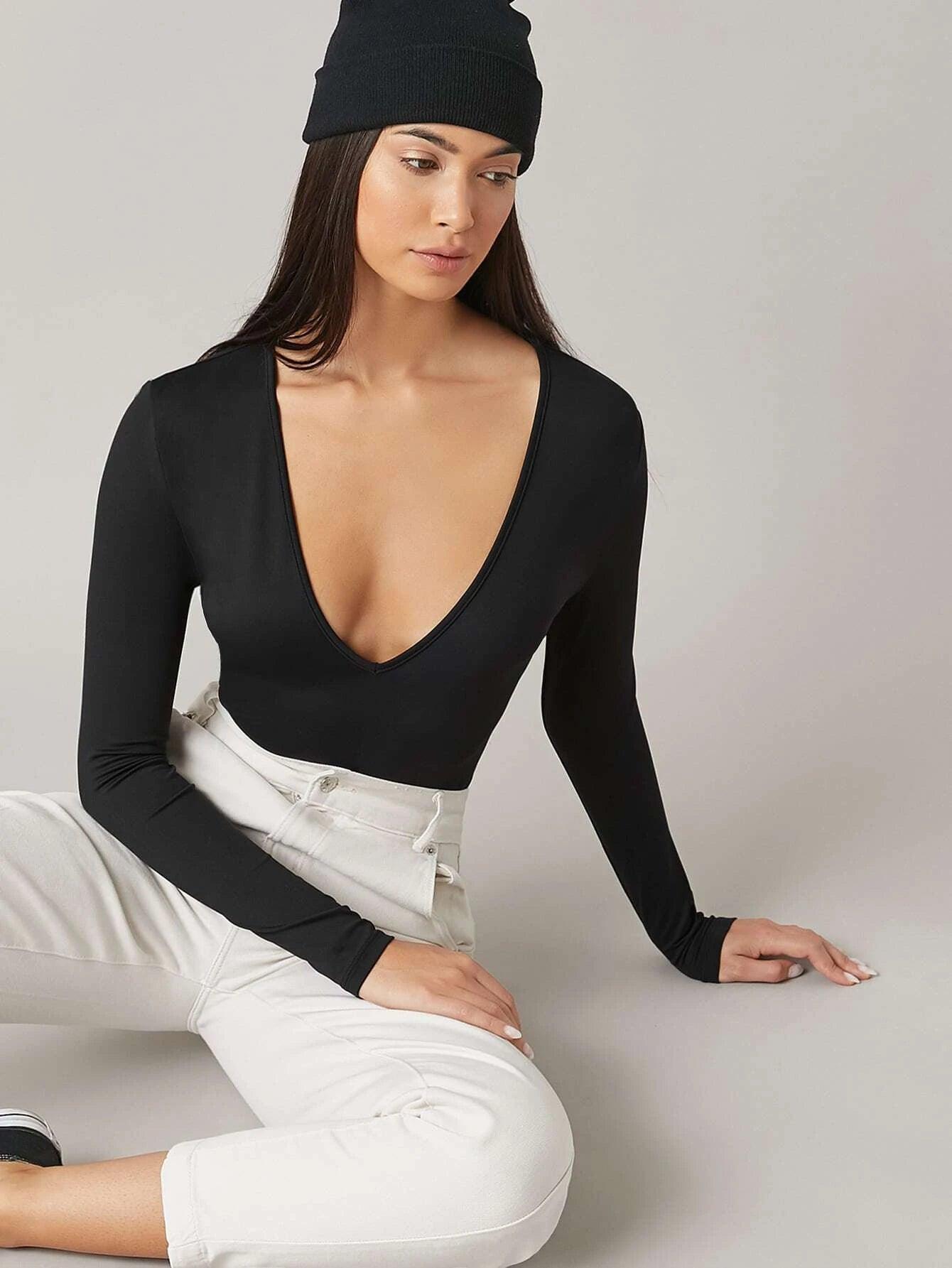 Short Sleeve Solid Fitted Bodysuit-Comfy Jumpsuits