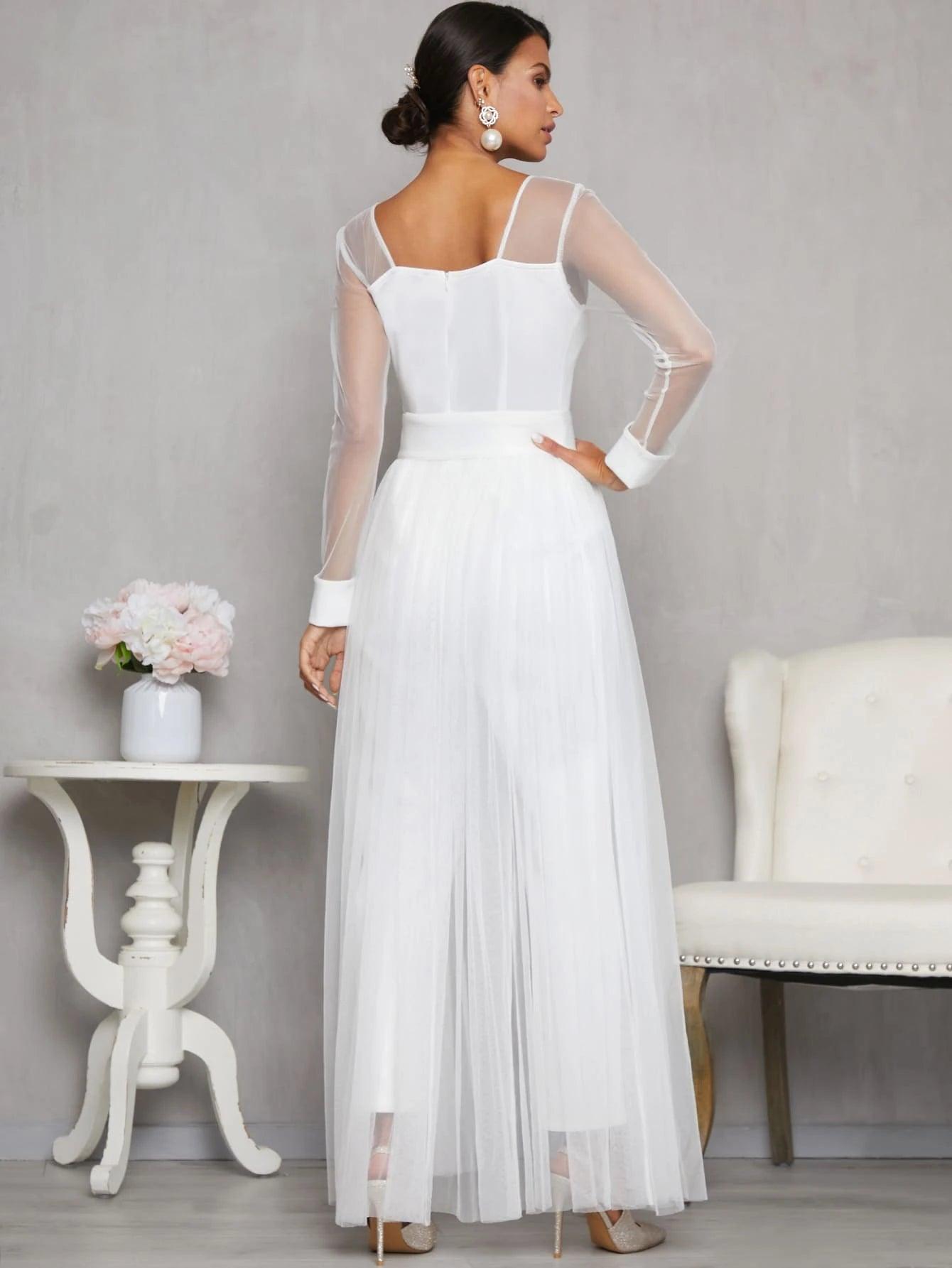 Long Sleeve Corset Jumpsuit With Skirt-Comfy Jumpsuits