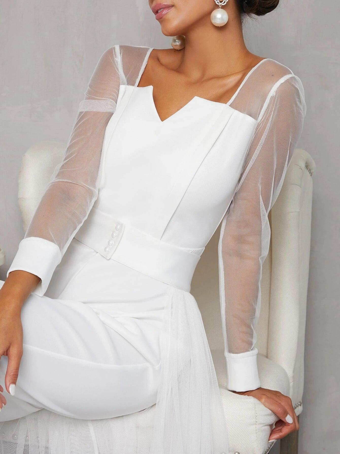 Long Sleeve Corset Jumpsuit With Skirt-Comfy Jumpsuits