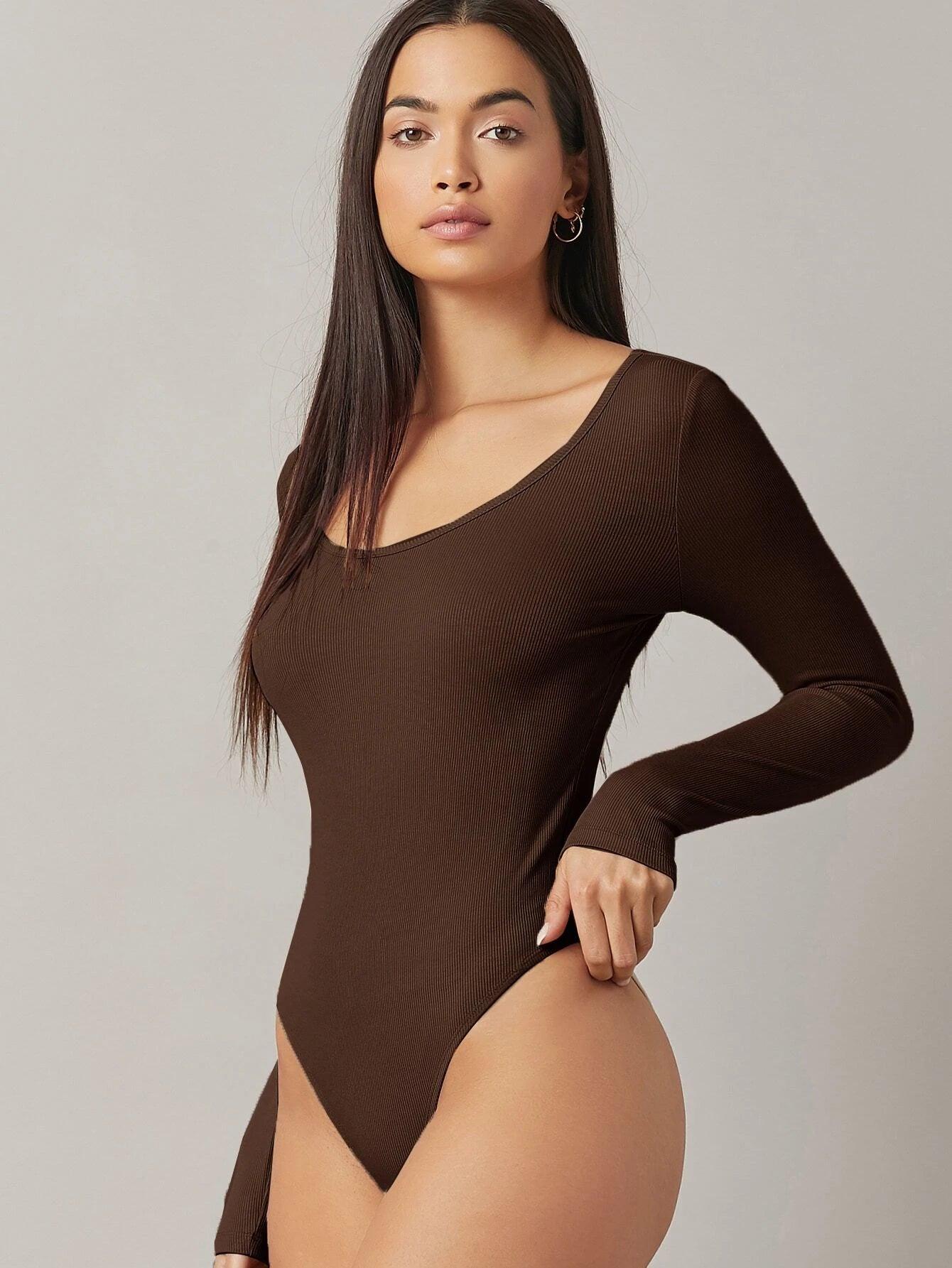 Form Fitted Solid Colored Bodysuit-Comfy Jumpsuits