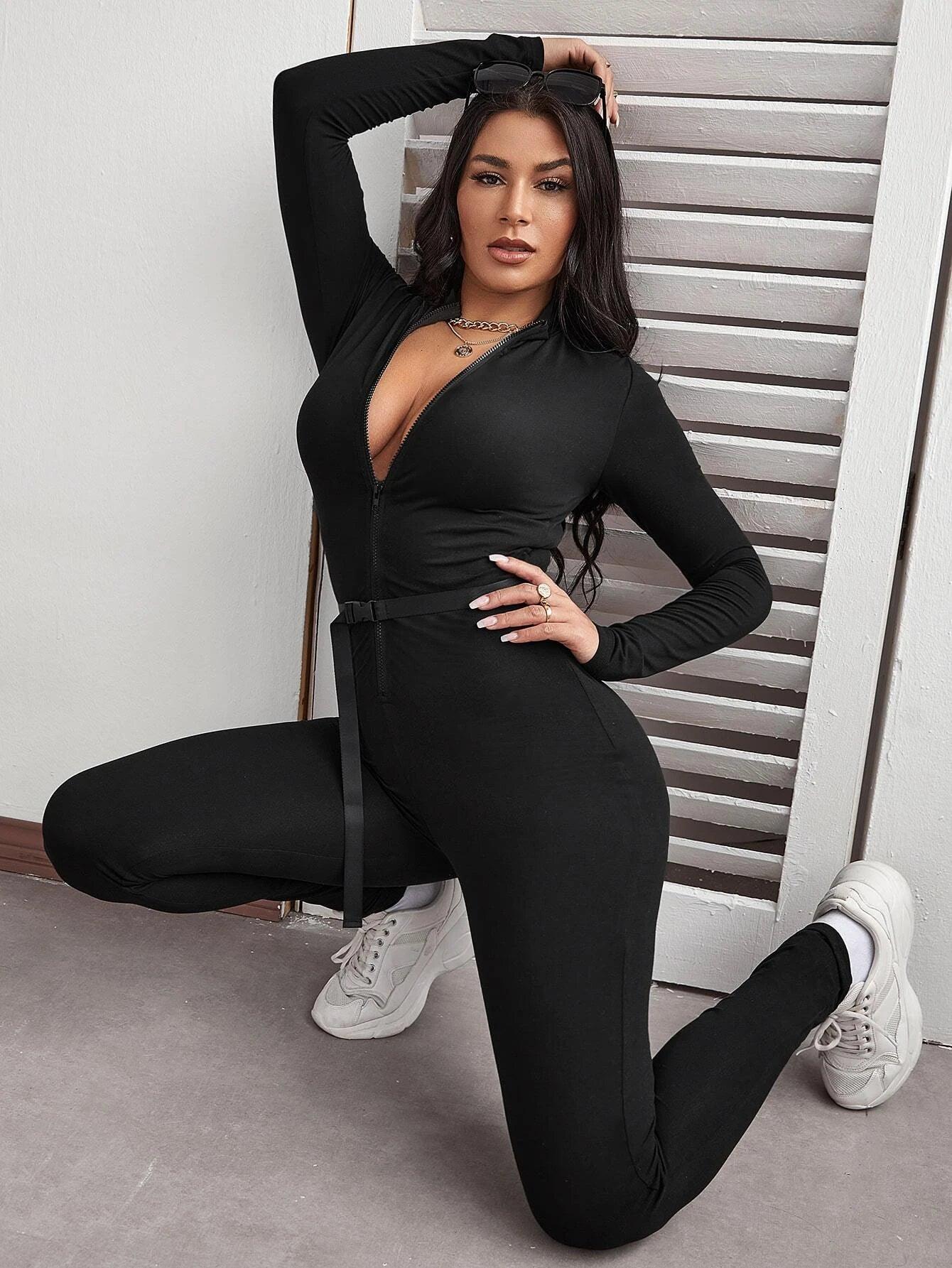 Zip Up Belted Jumpsuit-Comfy Jumpsuits