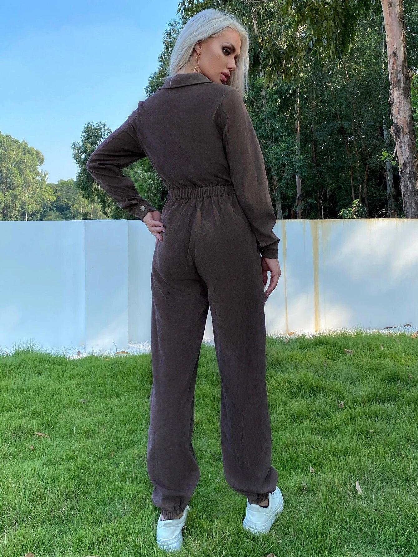 Flap Pocket Zip Up Jumpsuit-Comfy Jumpsuits