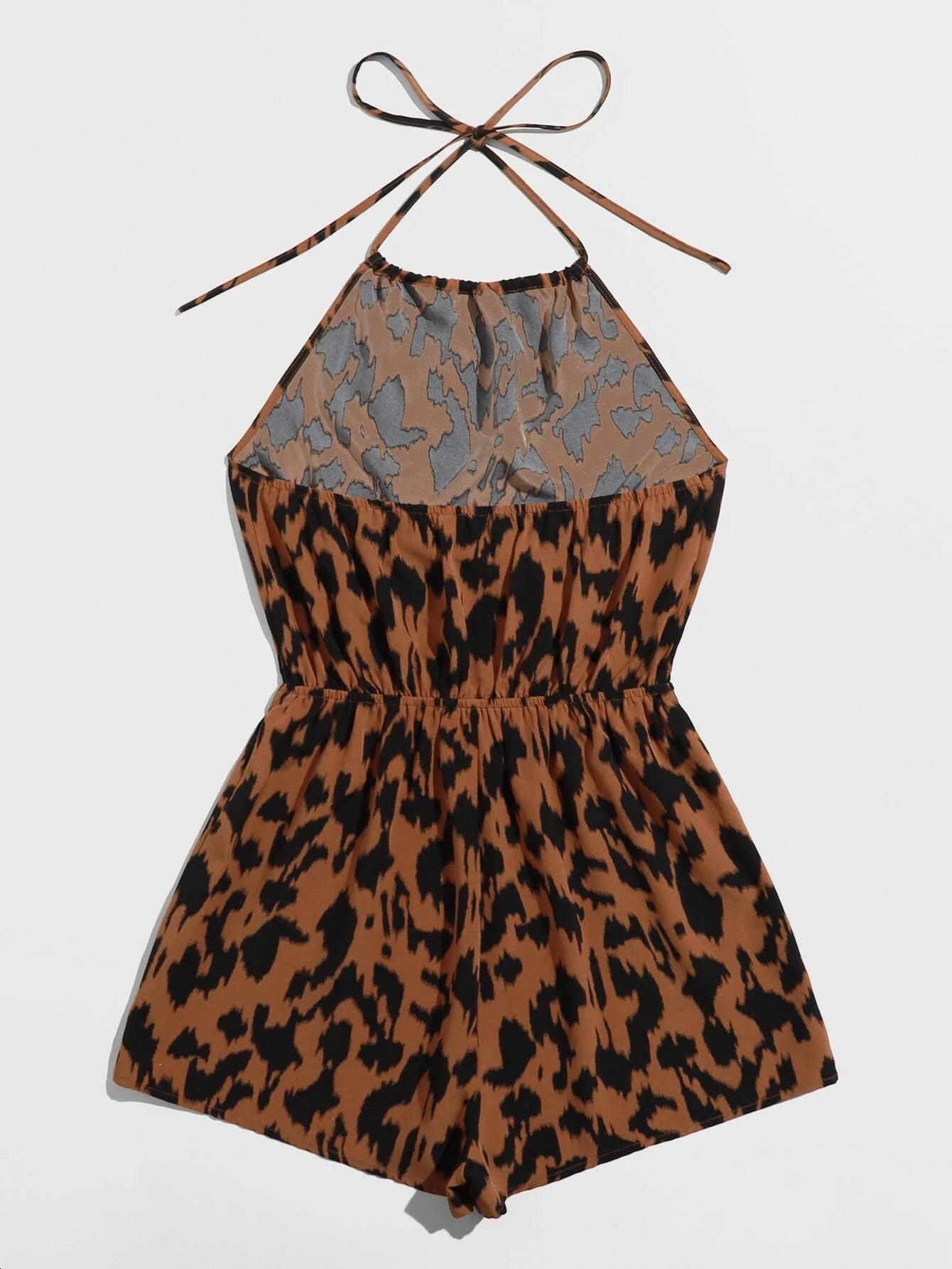 Allover Print Tie Back Halter Romper-Comfy Jumpsuits