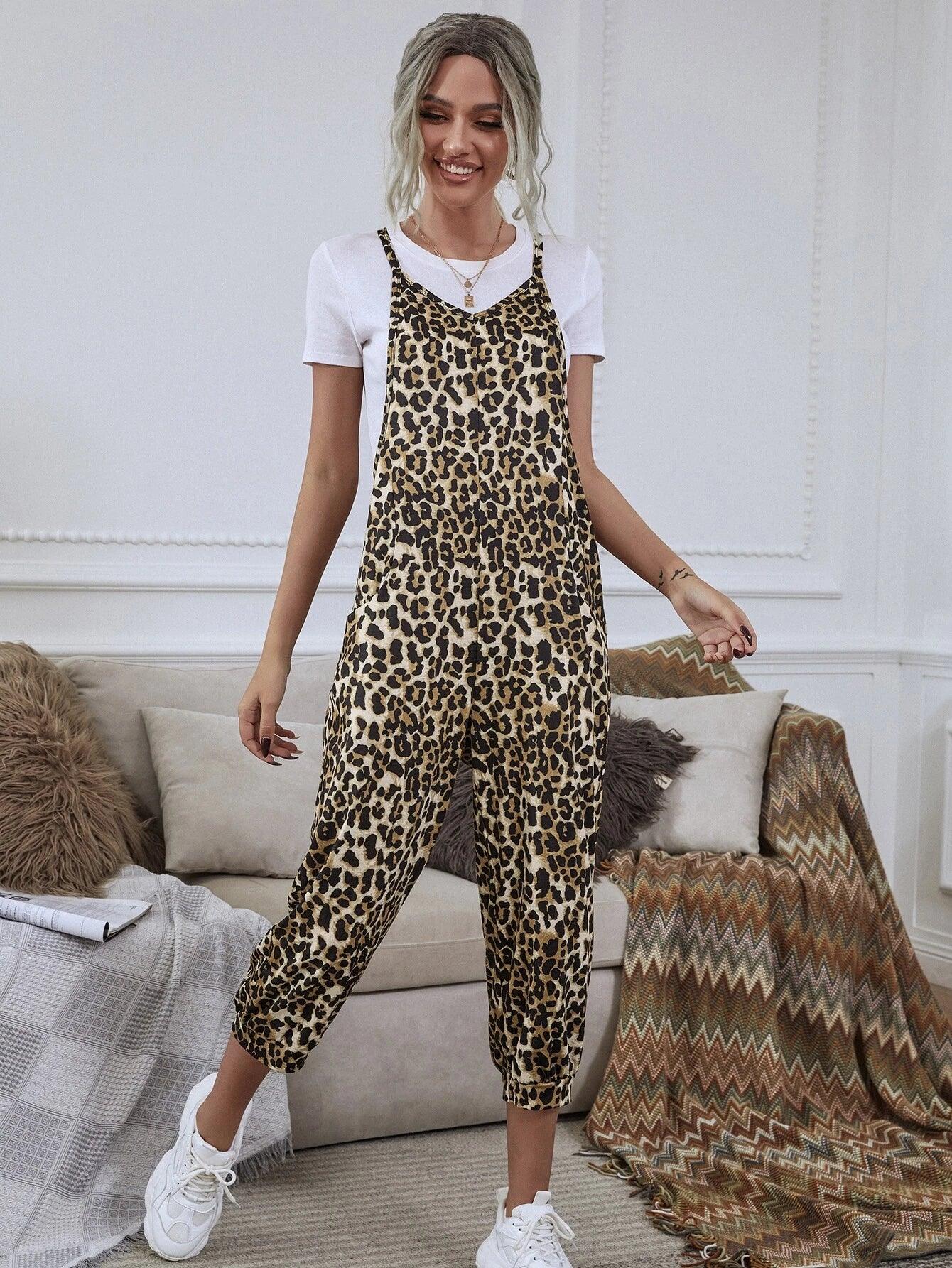 Cheetah Print Cami Jumpsuit-Comfy Jumpsuits