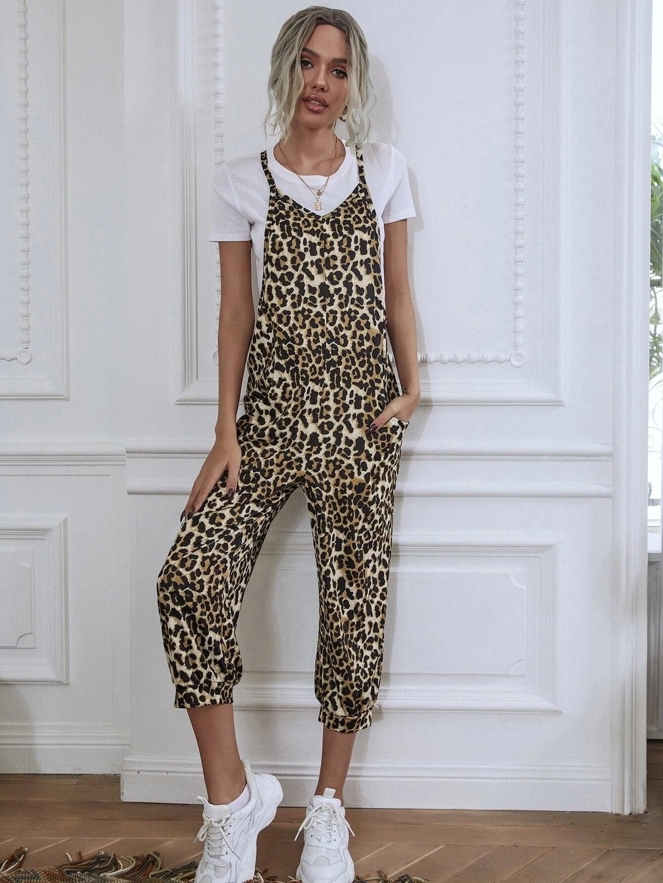 Cheetah Print Cami Jumpsuit-Comfy Jumpsuits