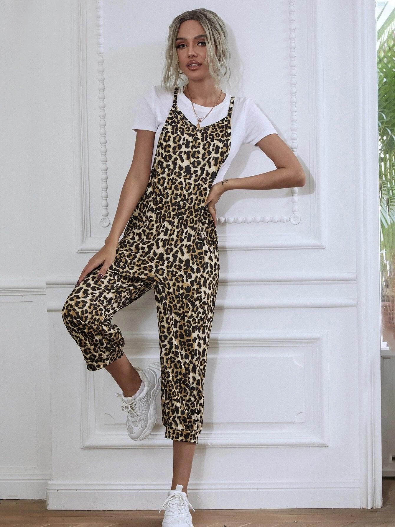 Cheetah Print Cami Jumpsuit-Comfy Jumpsuits