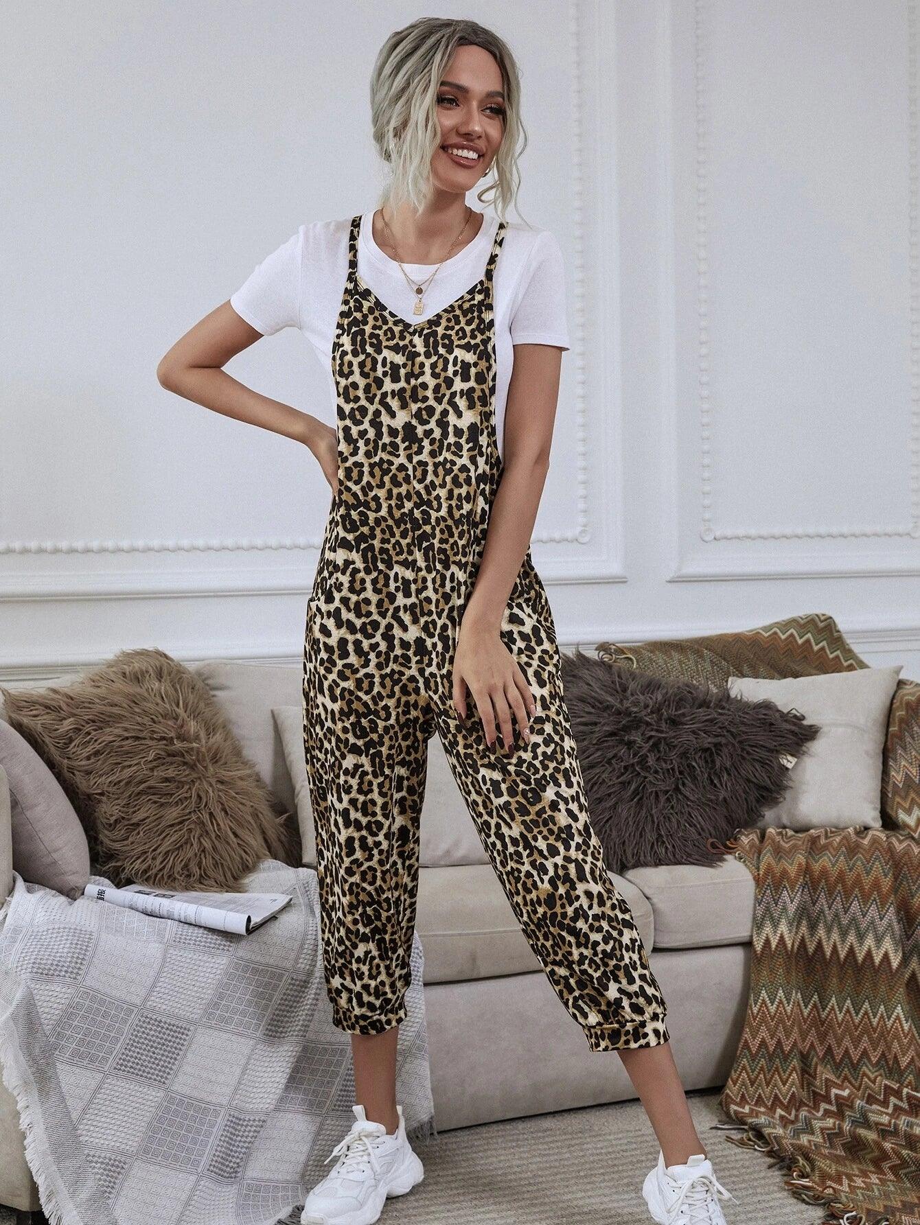 Cheetah Print Cami Jumpsuit-Comfy Jumpsuits