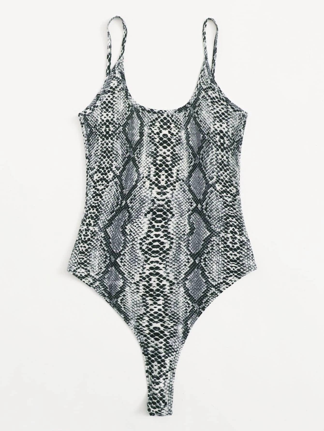 Snake Printed Cami Bodysuit-Comfy Jumpsuits