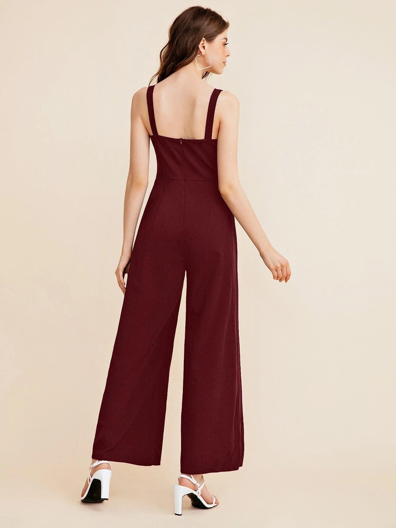 Notch Neck Solid Slip Jumpsuit-Comfy Jumpsuits