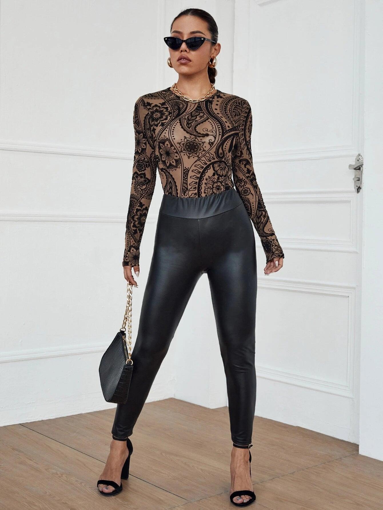 Floral Printed Round Neck Bodysuit-Comfy Jumpsuits