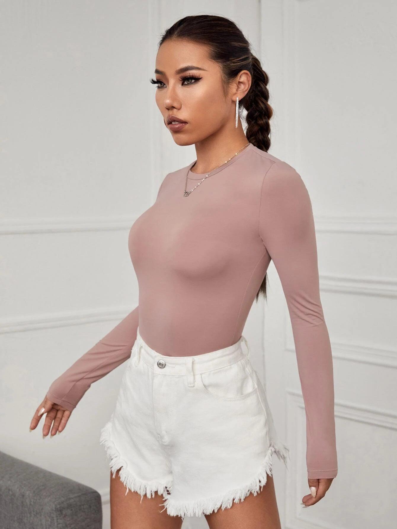 Solid Colored Form Fitted Bodysuit-Comfy Jumpsuits