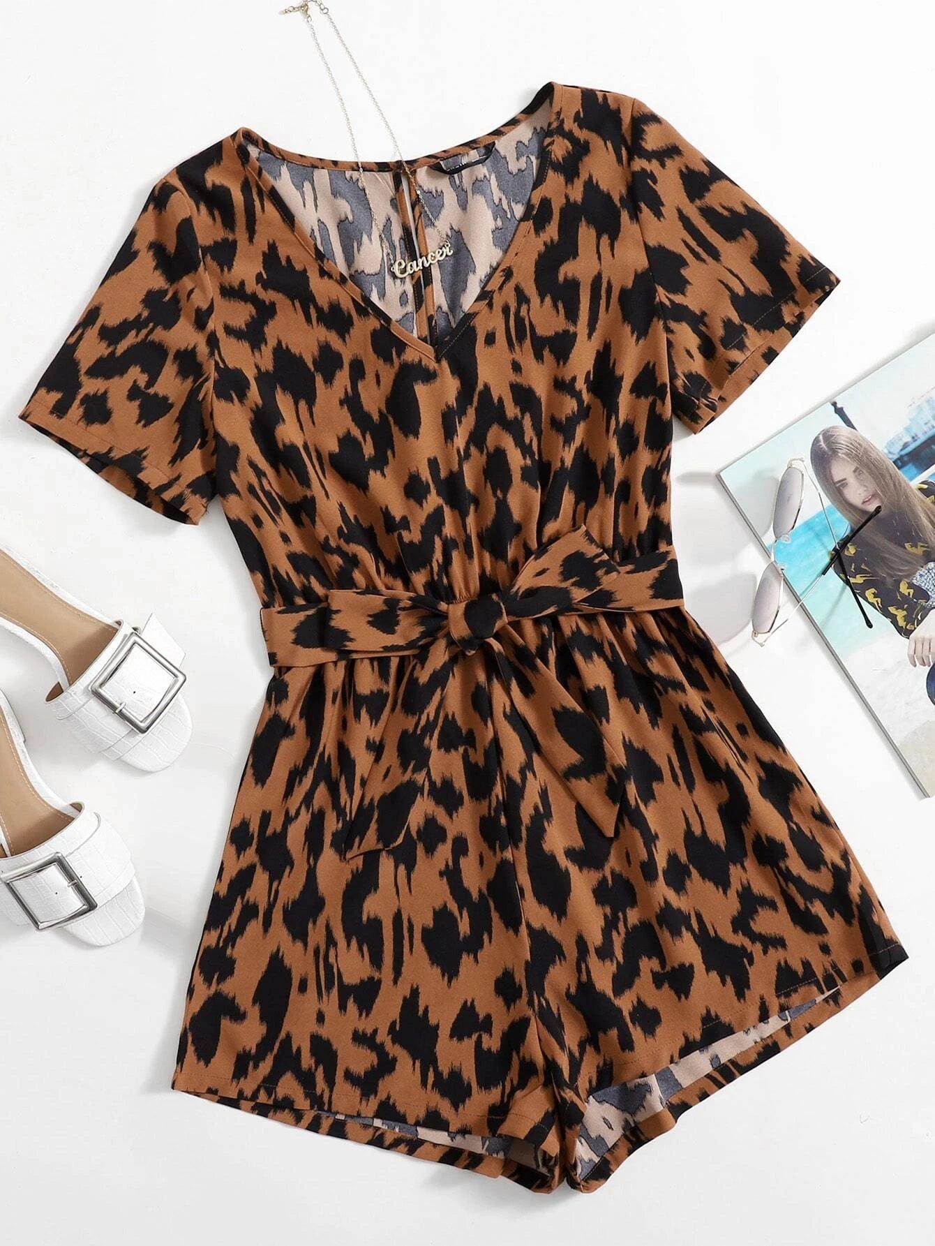 Printed Self Belted Romper-Comfy Jumpsuits