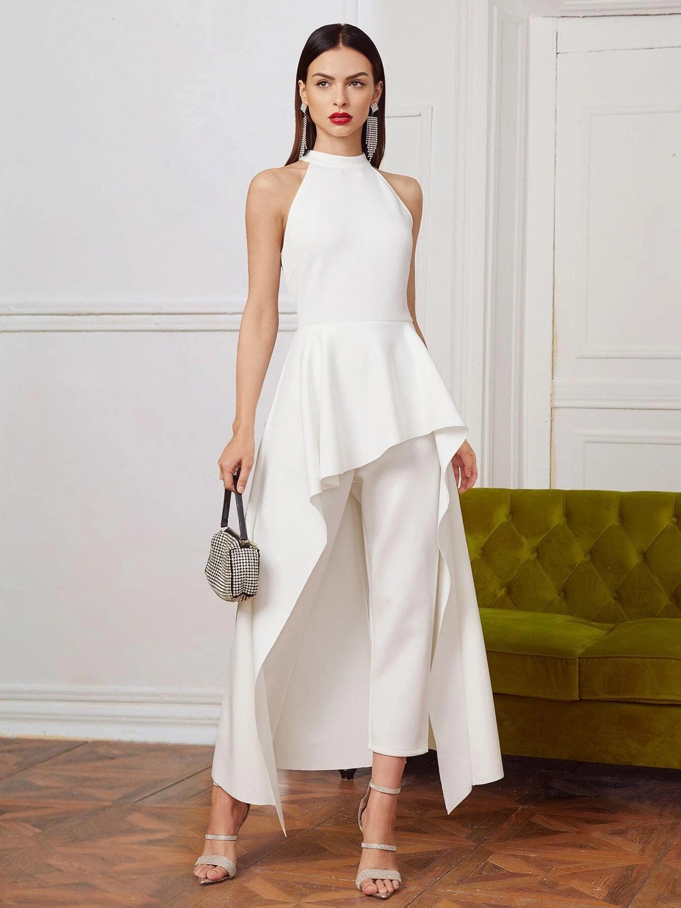 Zipper Back Solid Halter Jumpsuit-Comfy Jumpsuits