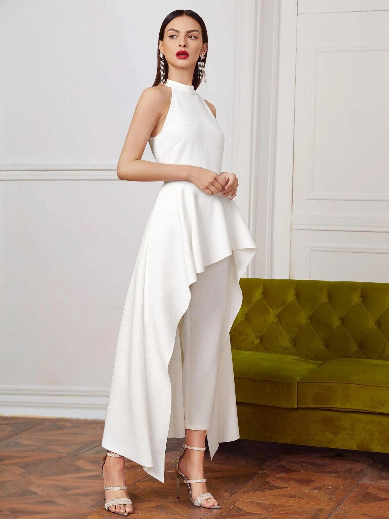 Zipper Back Solid Halter Jumpsuit-Comfy Jumpsuits