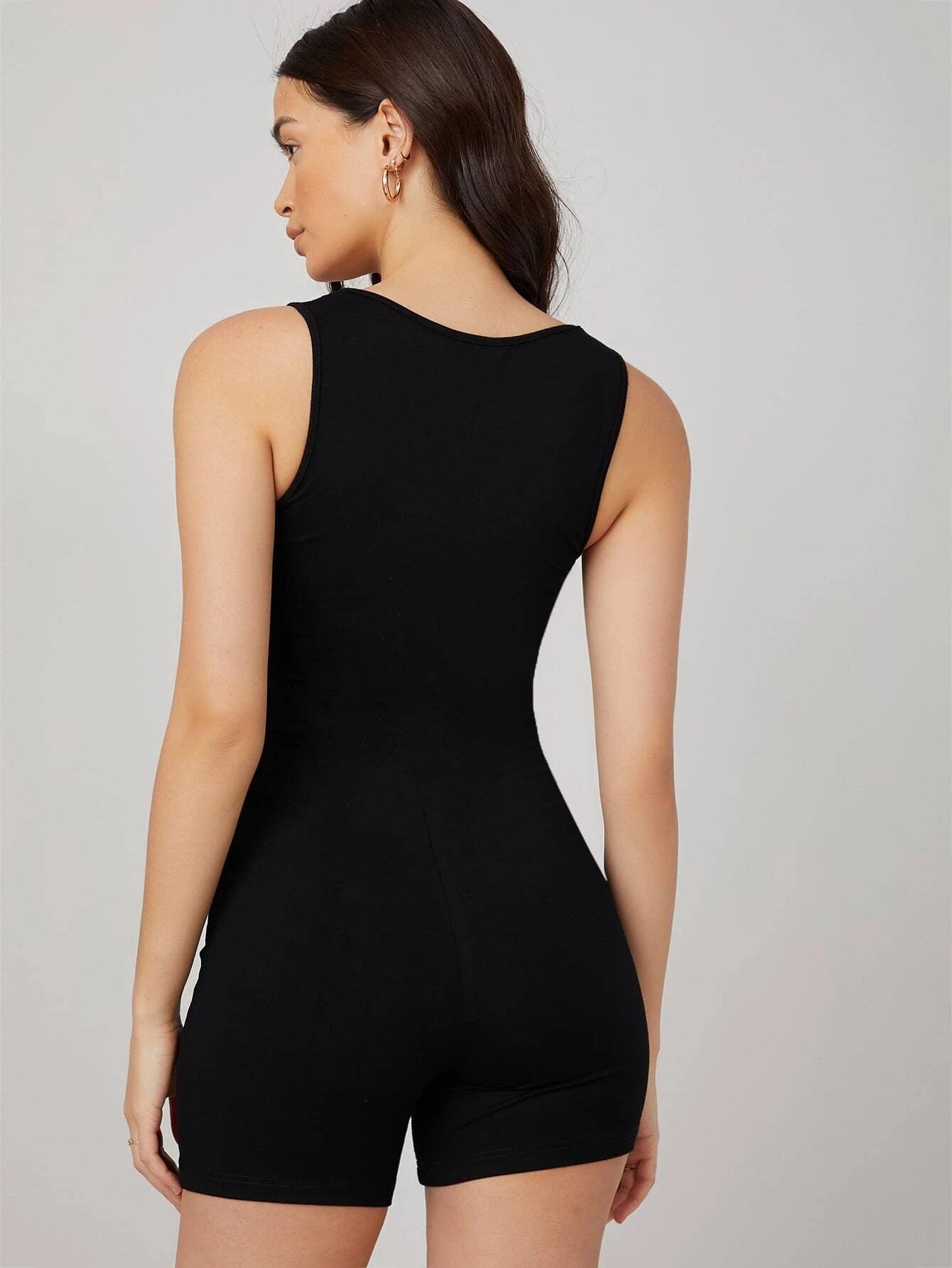 Solid Form Fitted Romper-Comfy Jumpsuits