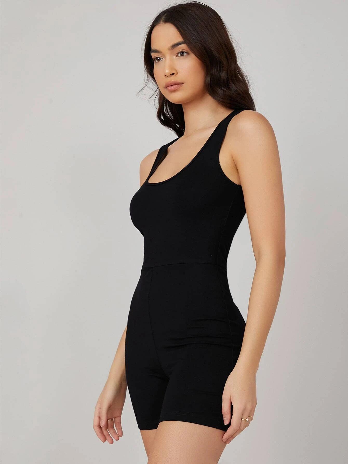 Solid Form Fitted Romper-Comfy Jumpsuits