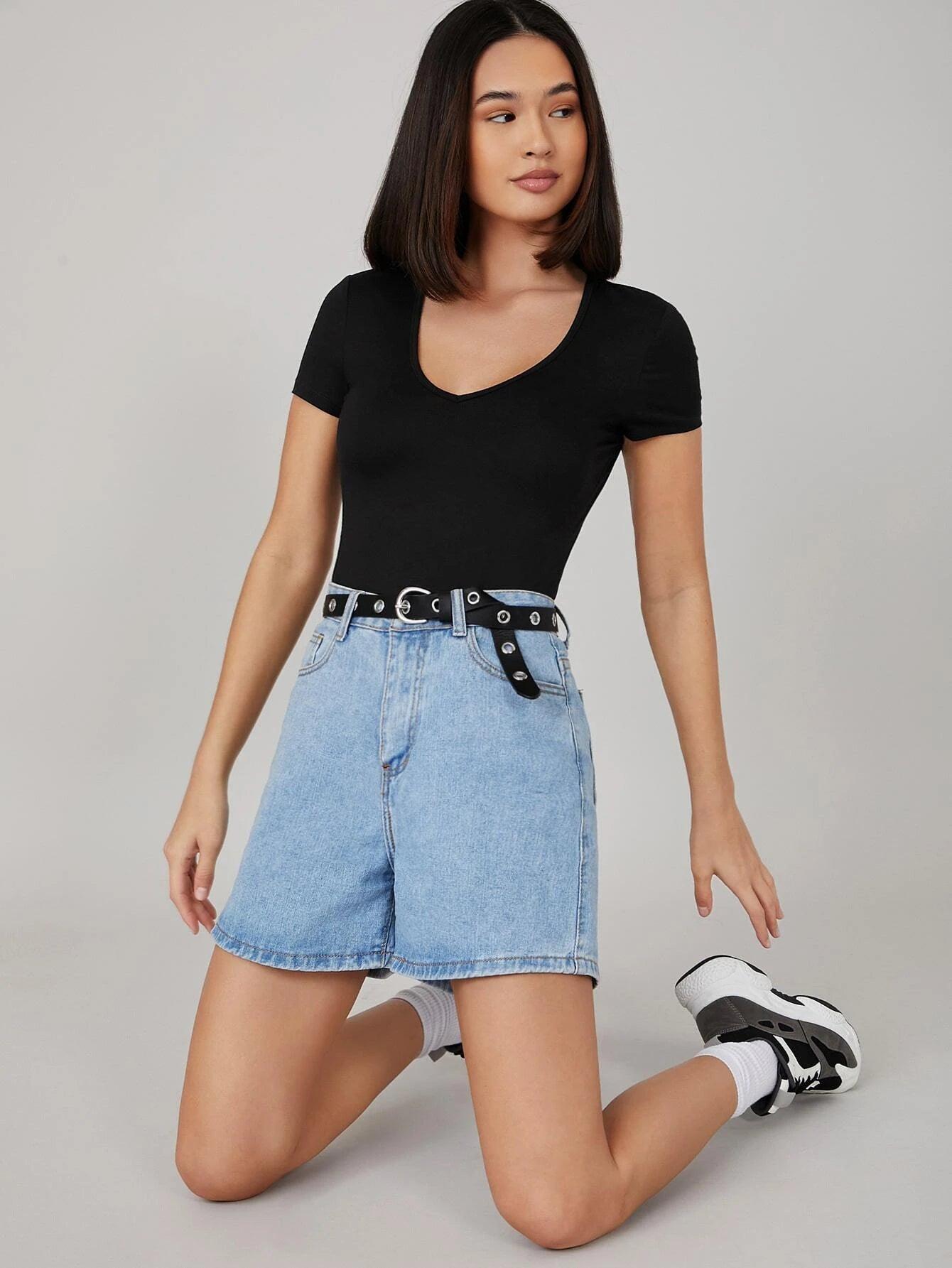 V-Neck Fitted Bodysuit-Comfy Jumpsuits