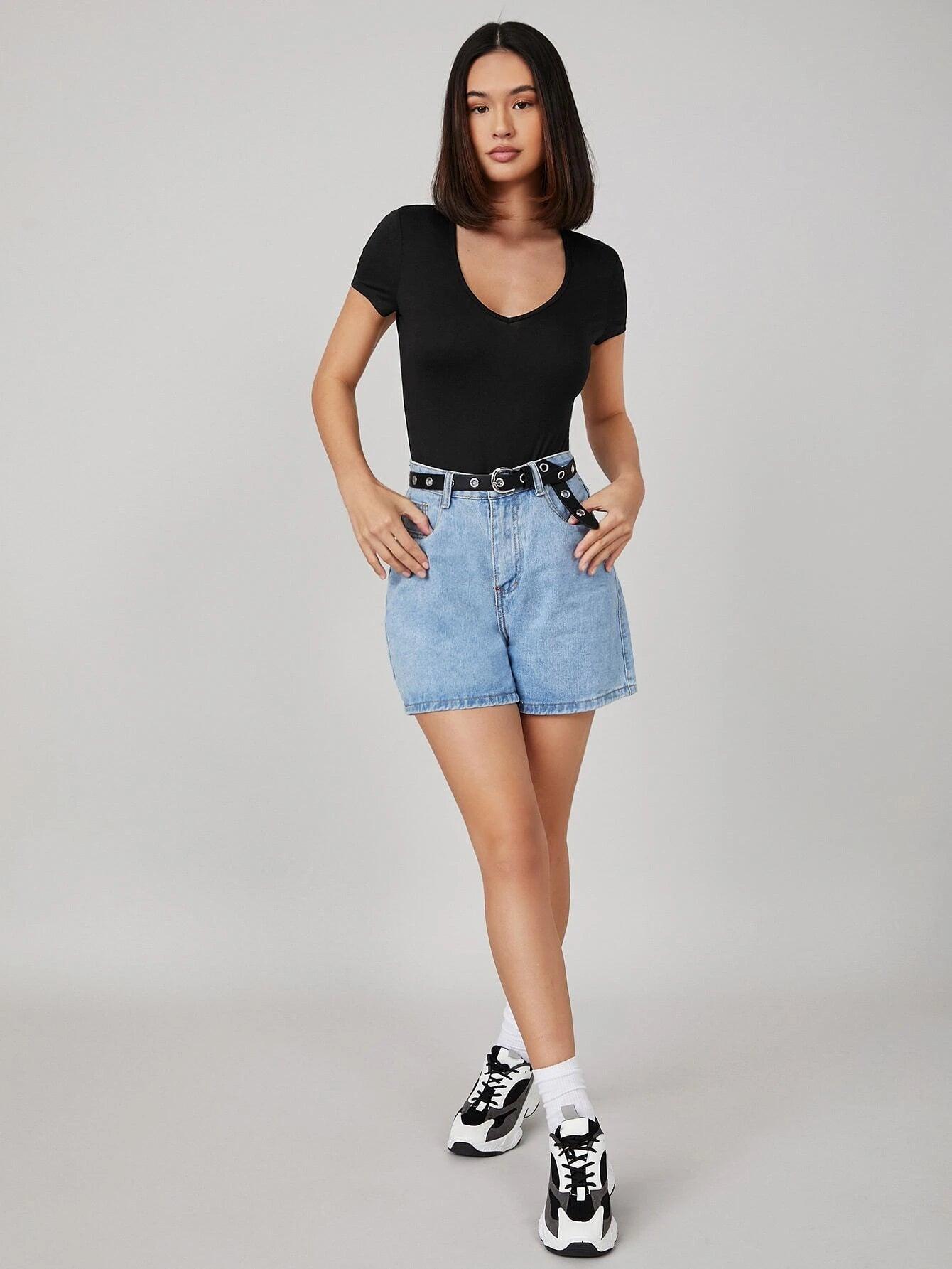 V-Neck Fitted Bodysuit-Comfy Jumpsuits