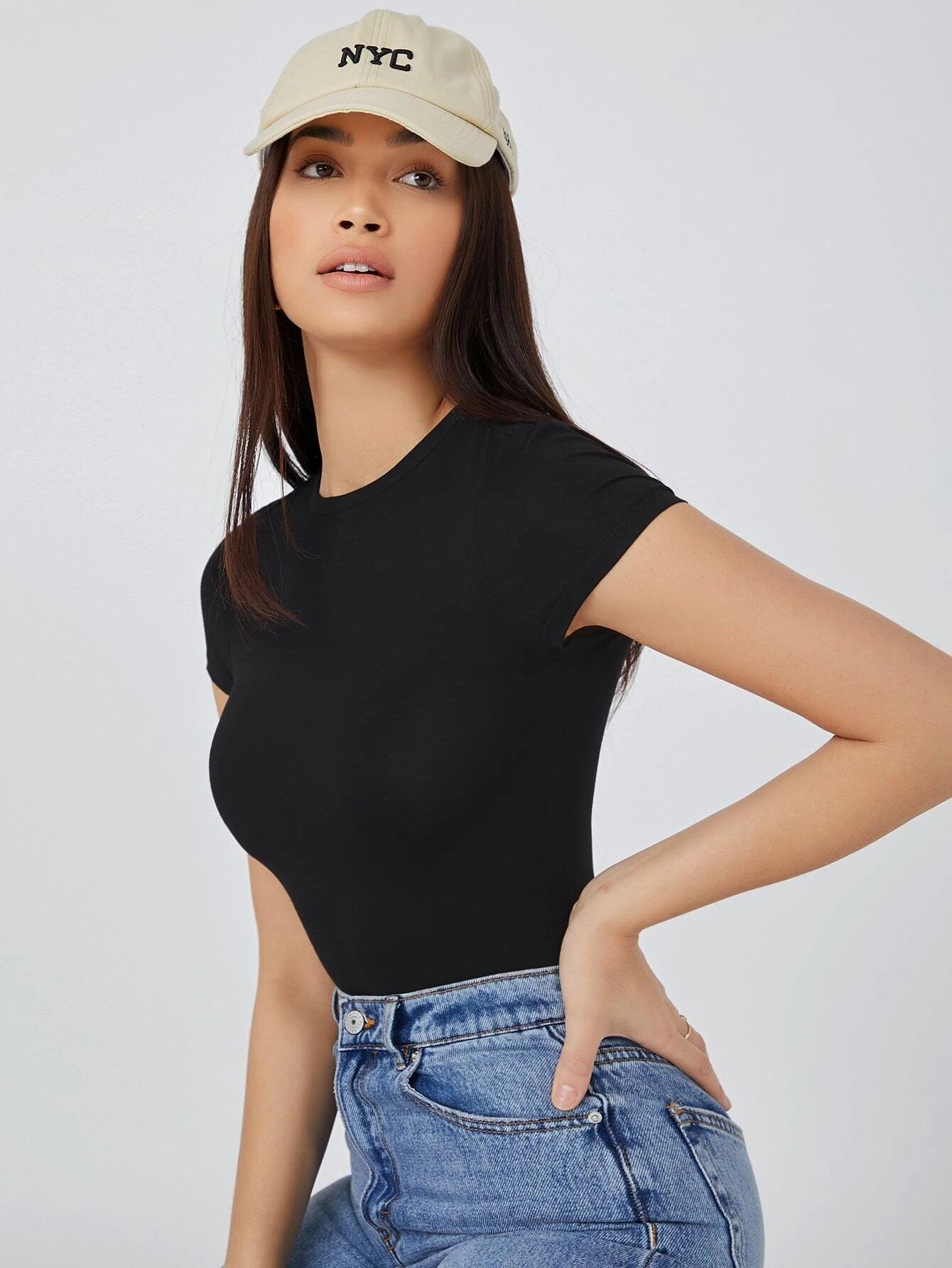 Solid Slim Tee Bodysuit-Comfy Jumpsuits