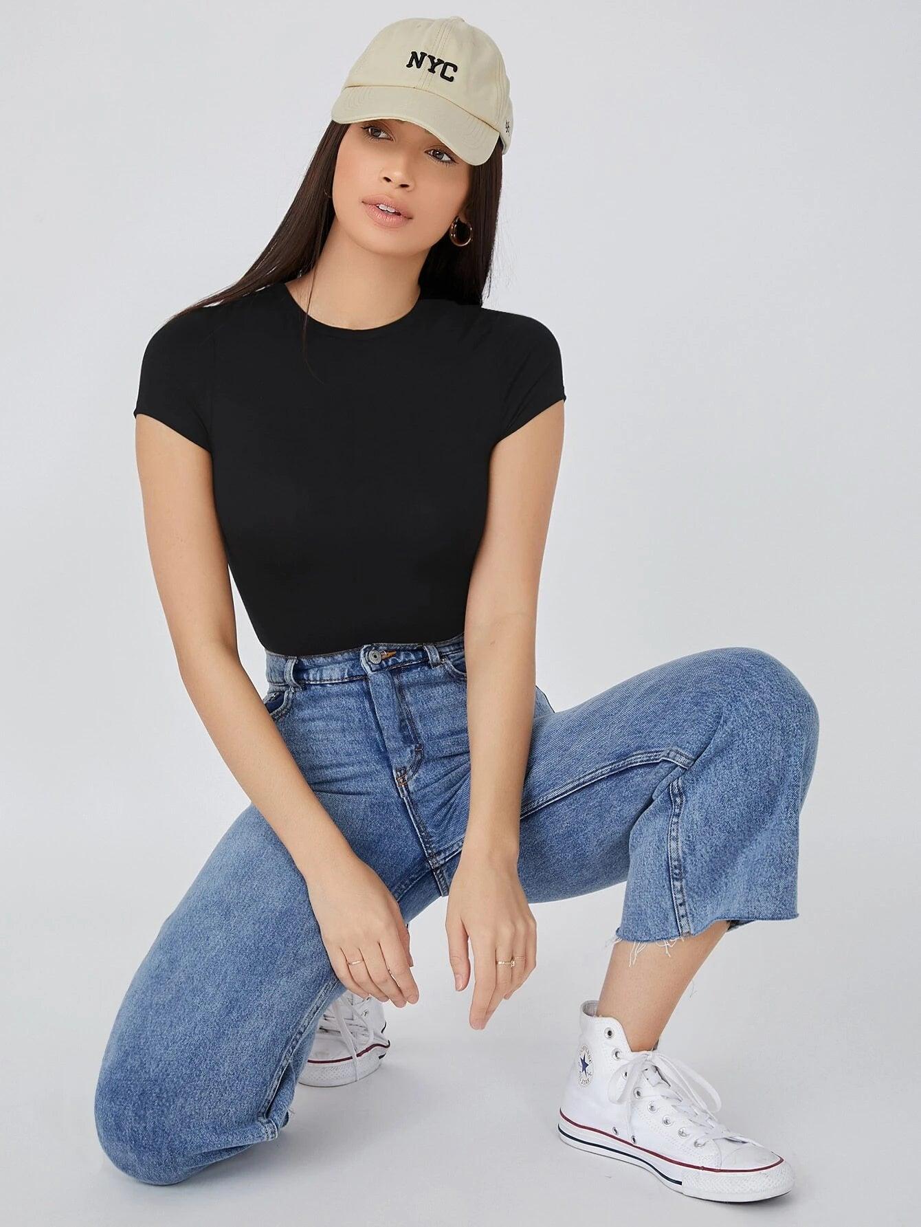 Solid Slim Tee Bodysuit-Comfy Jumpsuits