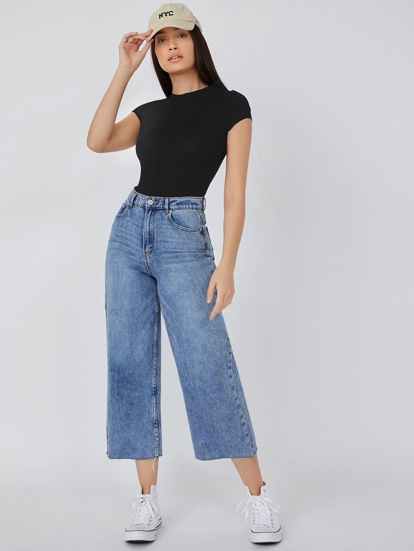 Round Neck Slim Tee Bodysuit-Comfy Jumpsuits