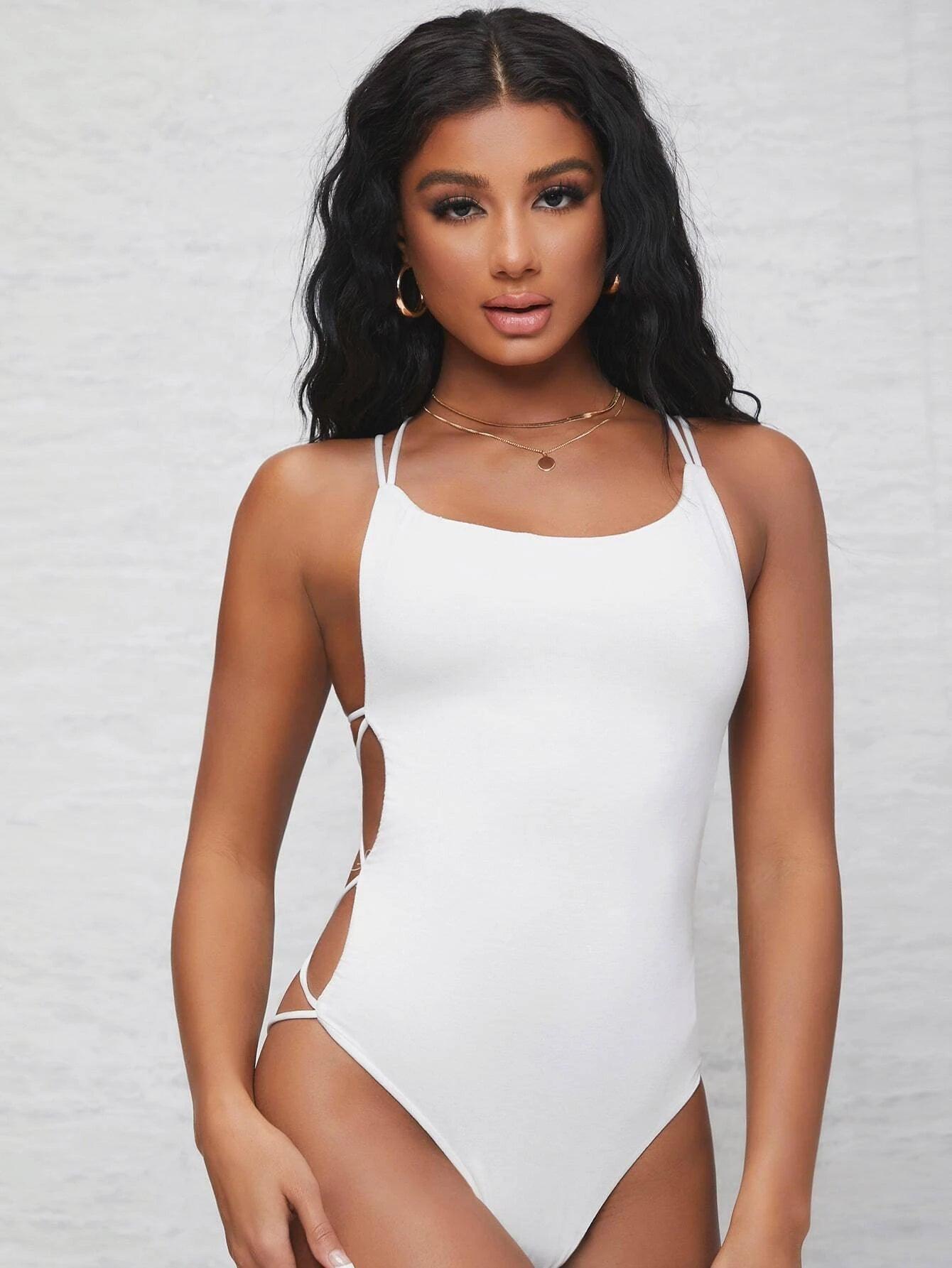 Strappy Open Back Cheeky Bodysuit-Comfy Jumpsuits