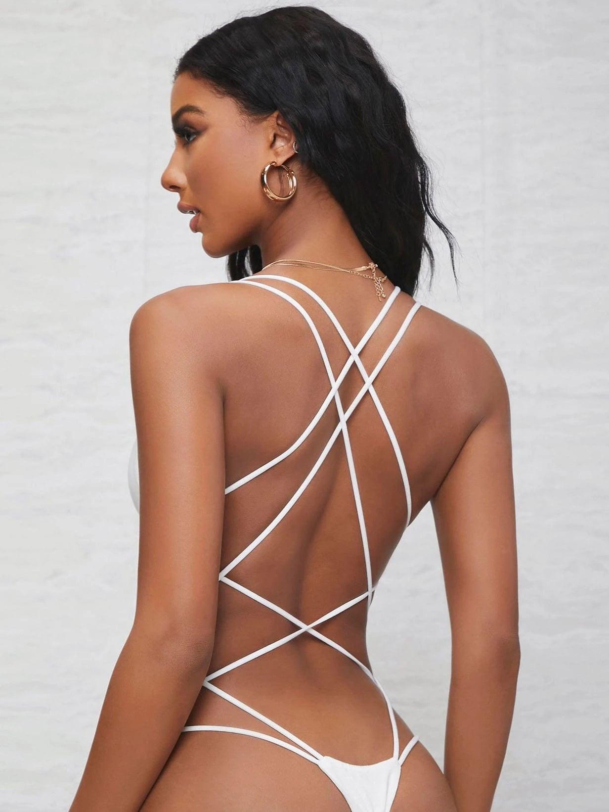 Strappy Open Back Cheeky Bodysuit-Comfy Jumpsuits