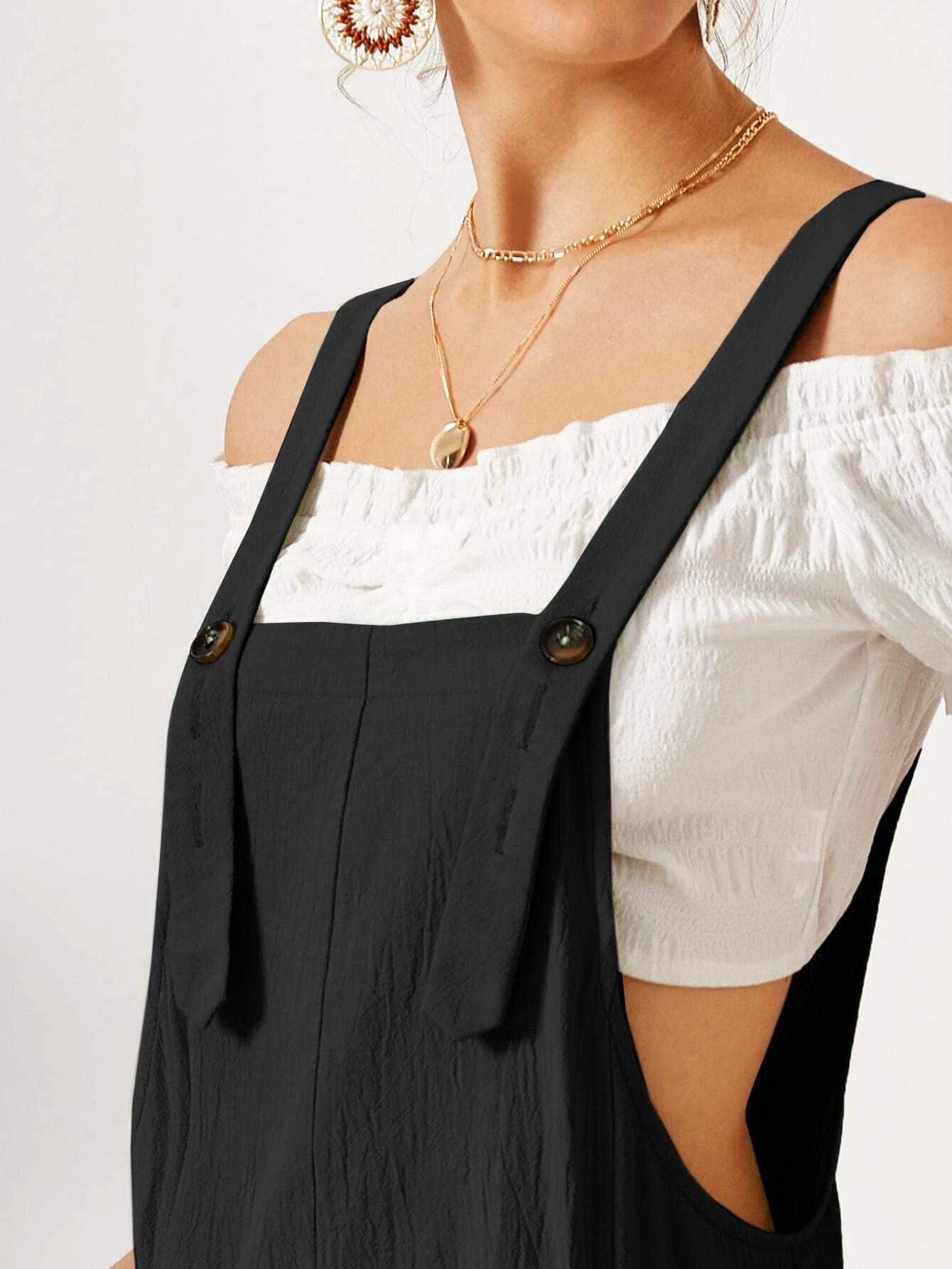 Slant Pocket Solid Overall Romper-Comfy Jumpsuits
