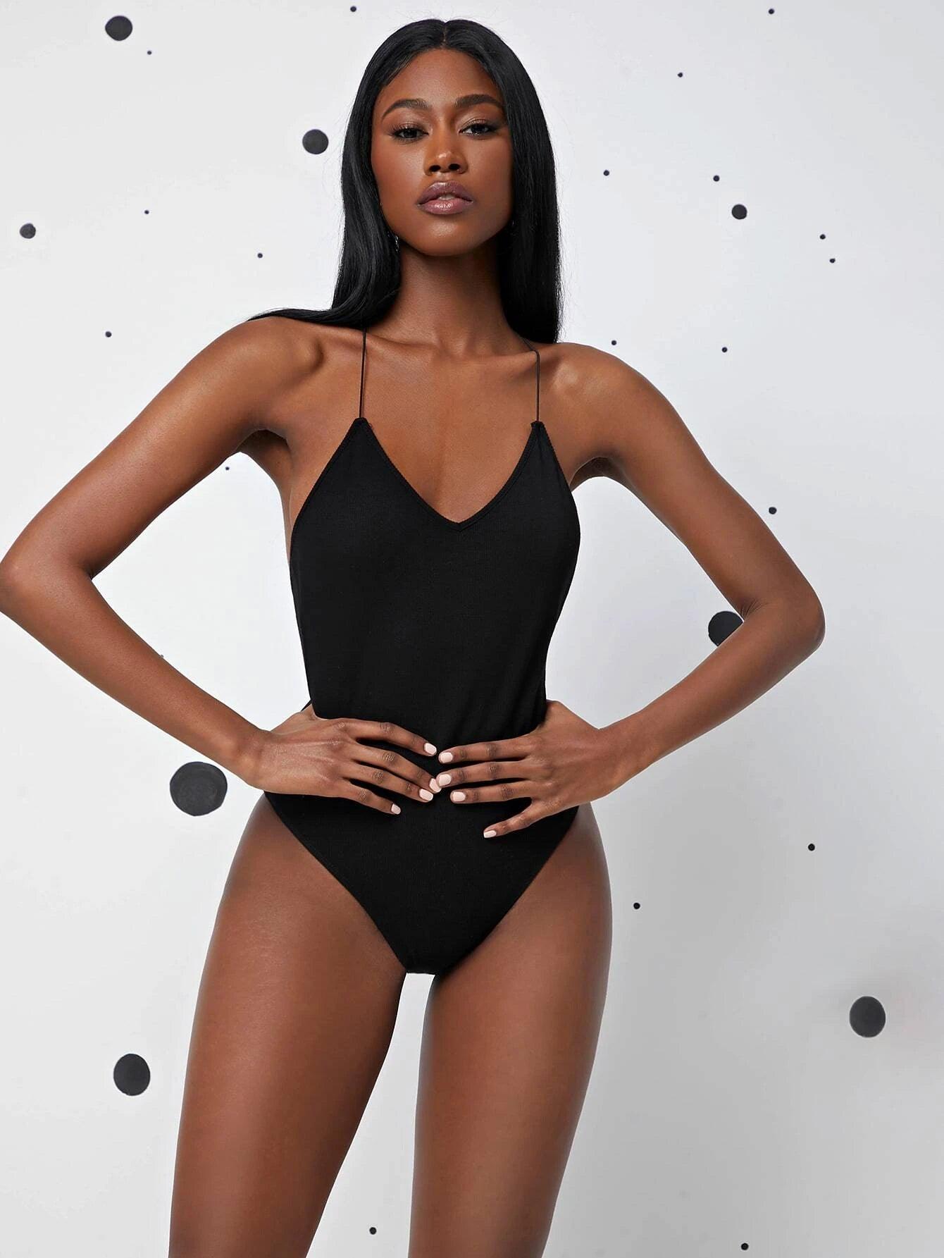 Criss-Cross Backless Cami Bodysuit-Comfy Jumpsuits