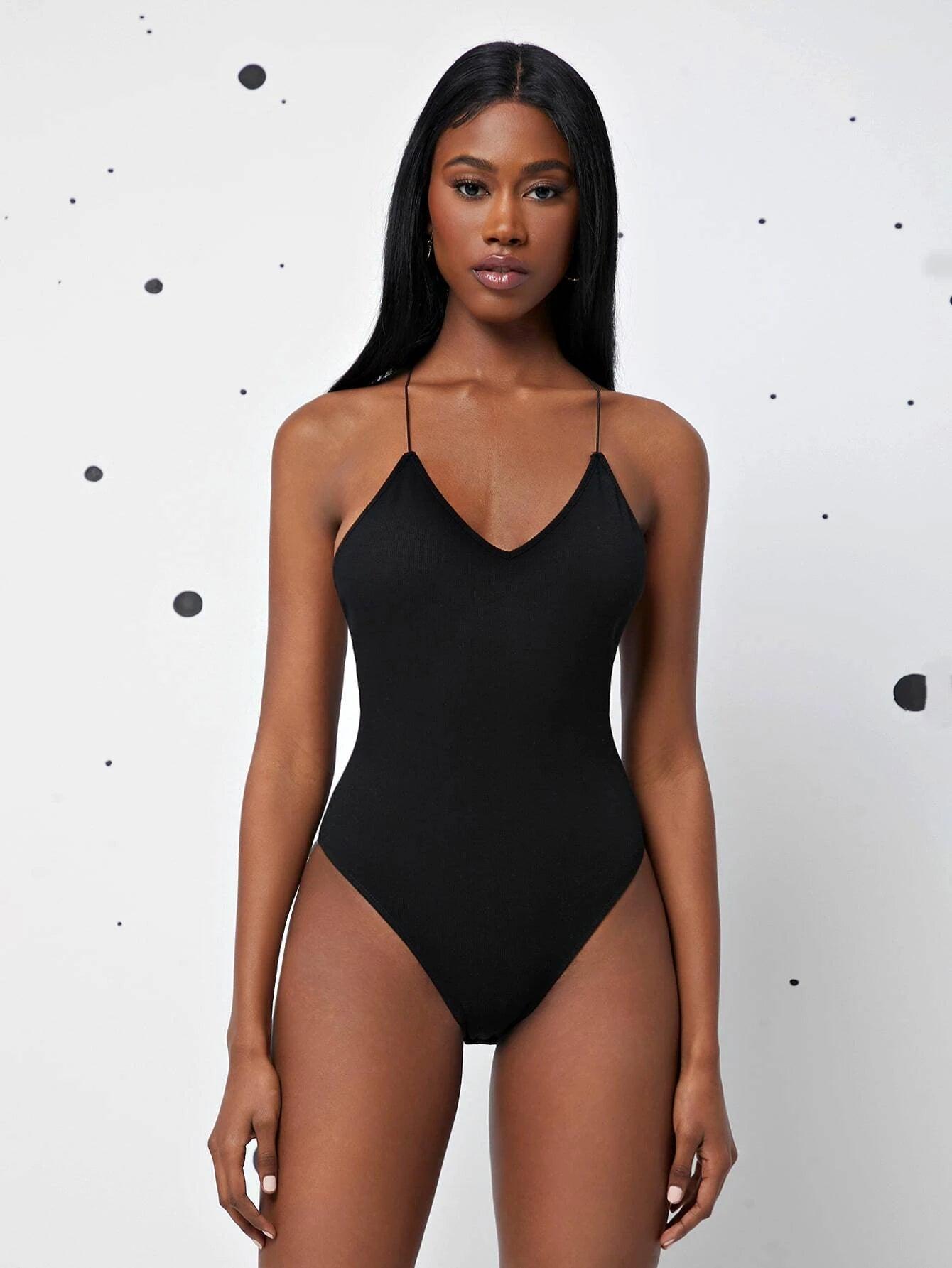 Criss-Cross Backless Cami Bodysuit-Comfy Jumpsuits