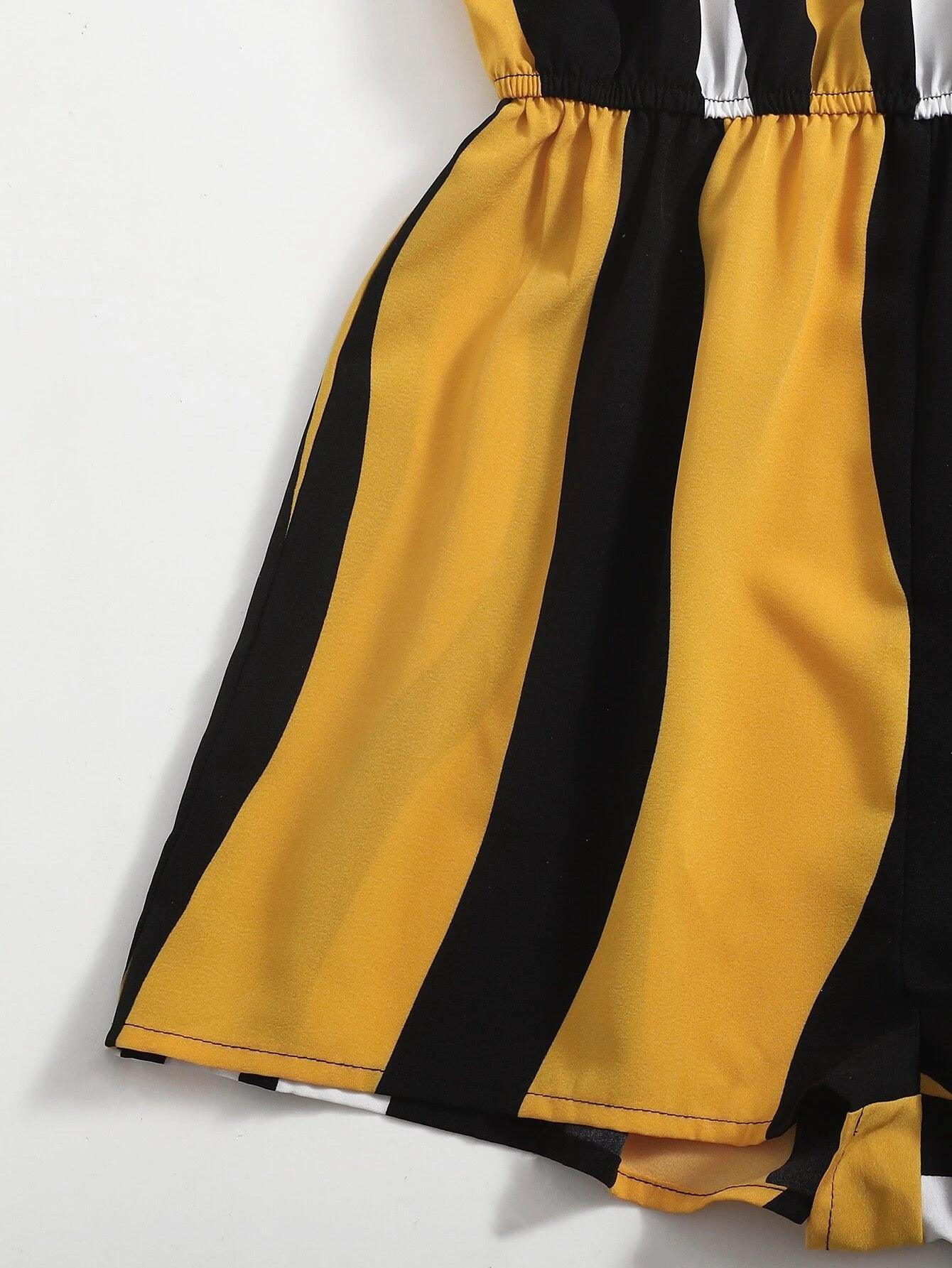 Deep V Neck Striped Cami Romper-Comfy Jumpsuits