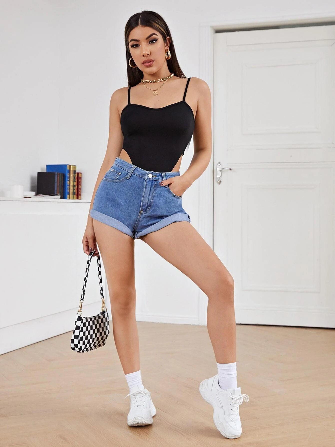 High-Cut Sleeveless Bodysuit-Comfy Jumpsuits