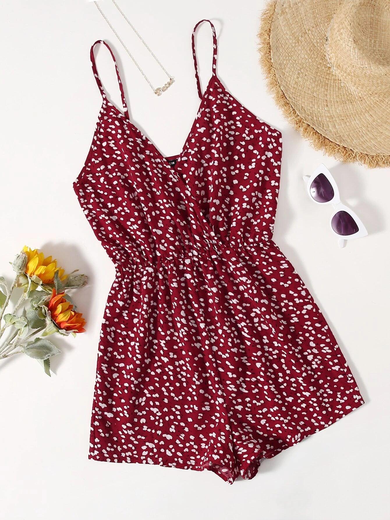 Wrap Detail Ditsy Floral Cami Romper-Comfy Jumpsuits