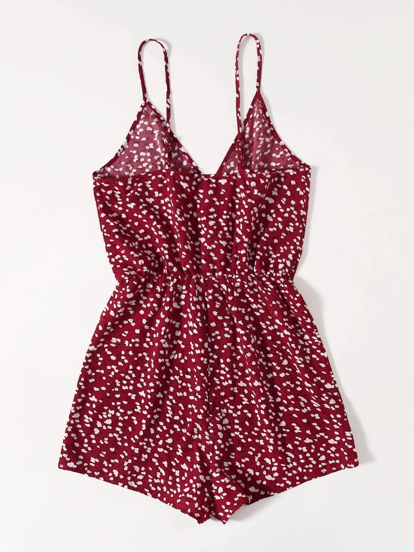Wrap Detail Ditsy Floral Cami Romper-Comfy Jumpsuits