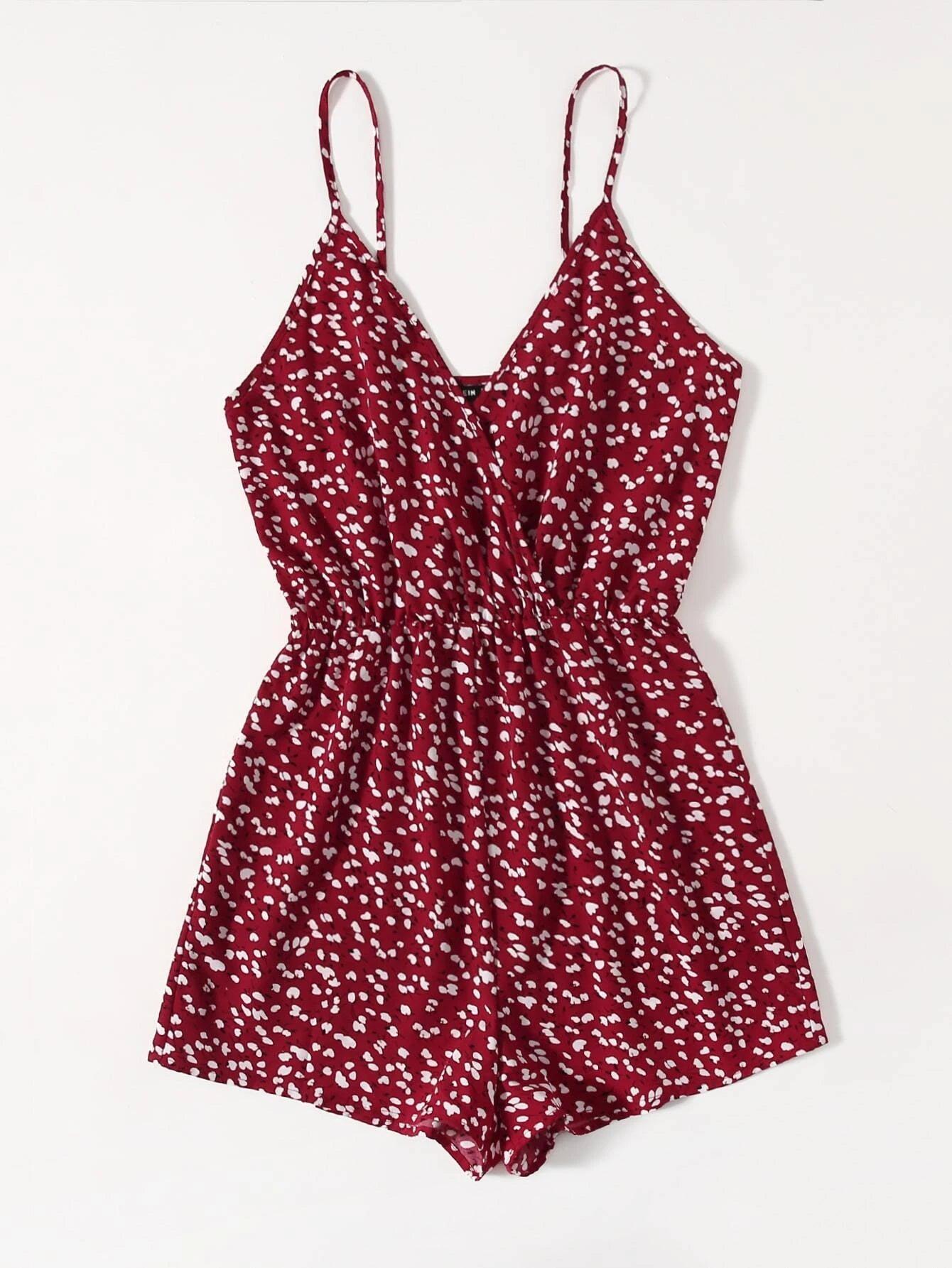 Wrap Detail Ditsy Floral Cami Romper-Comfy Jumpsuits