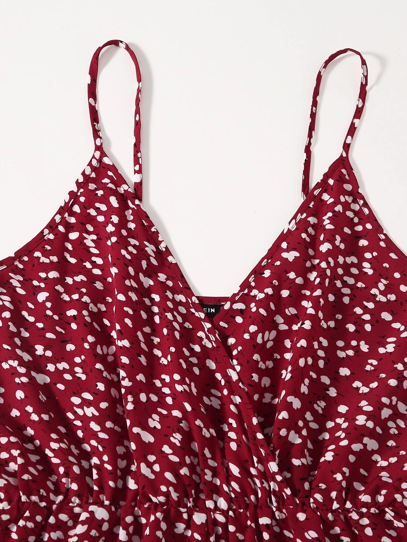 Wrap Detail Ditsy Floral Cami Romper-Comfy Jumpsuits