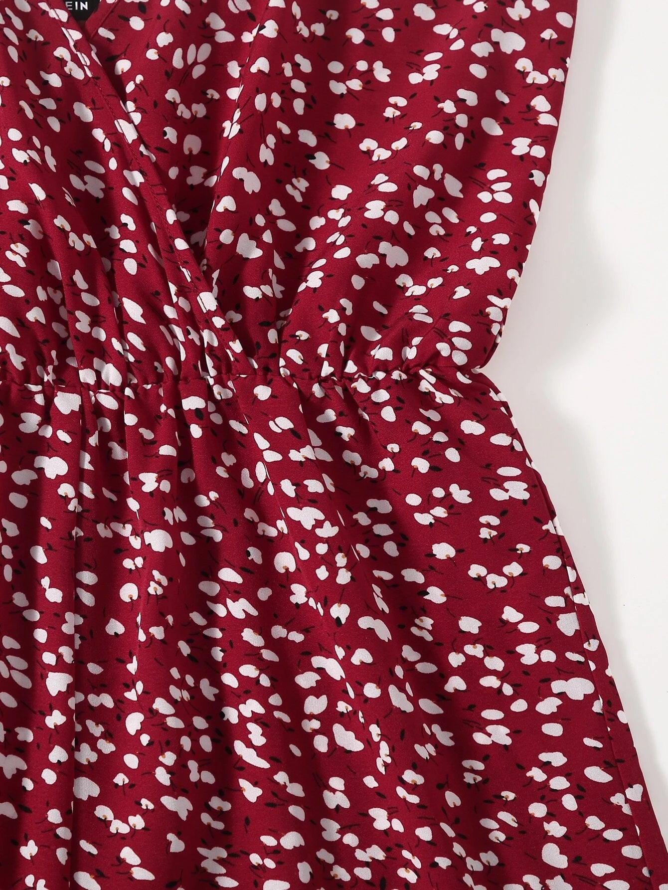 Wrap Detail Ditsy Floral Cami Romper-Comfy Jumpsuits