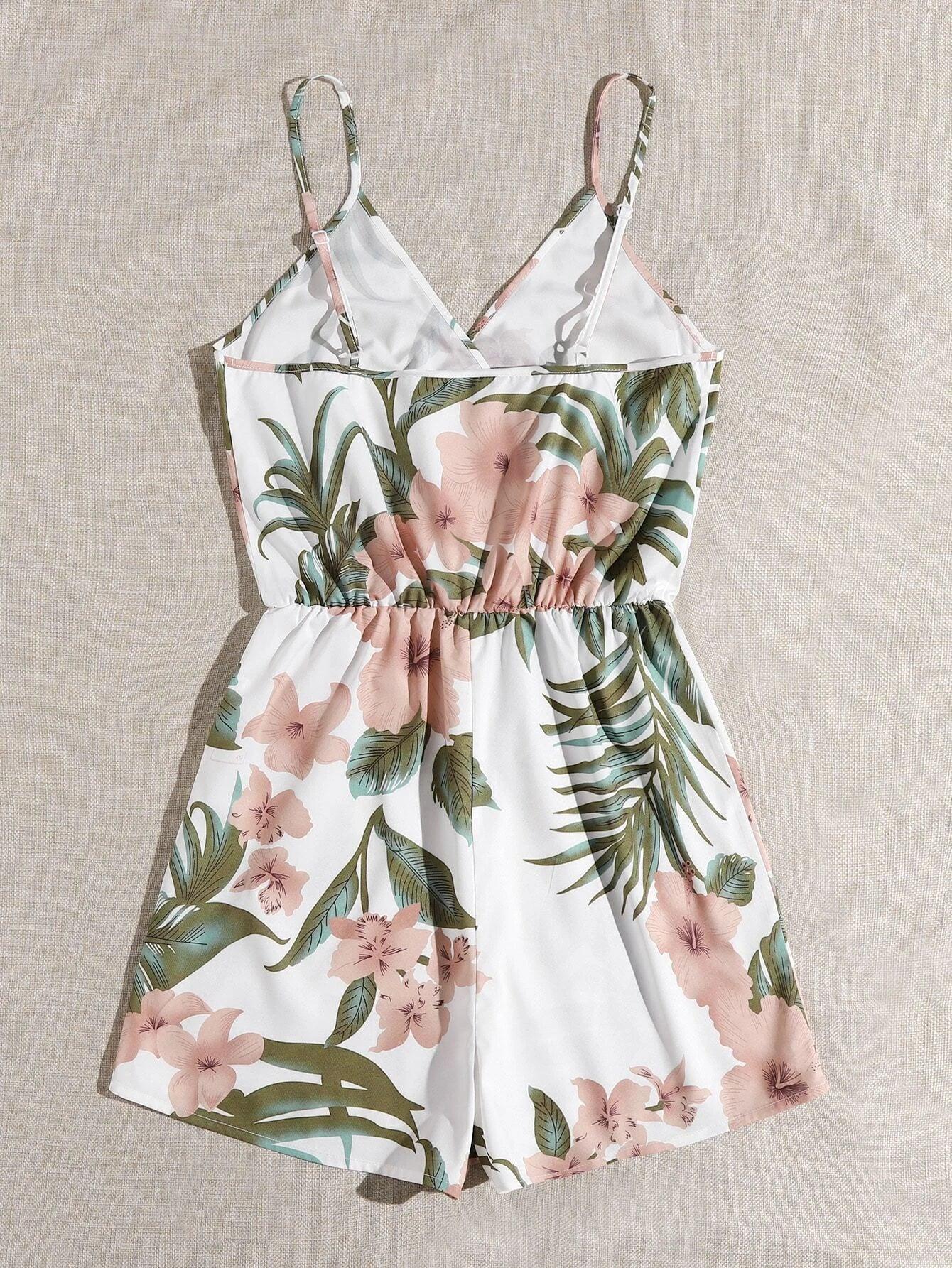 Neck Floral Print Cami Romper-Comfy Jumpsuits
