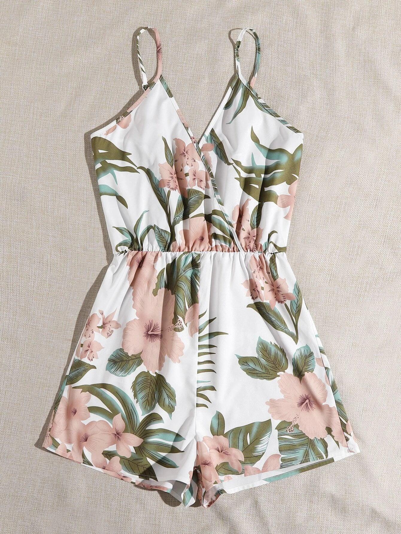 Neck Floral Print Cami Romper-Comfy Jumpsuits